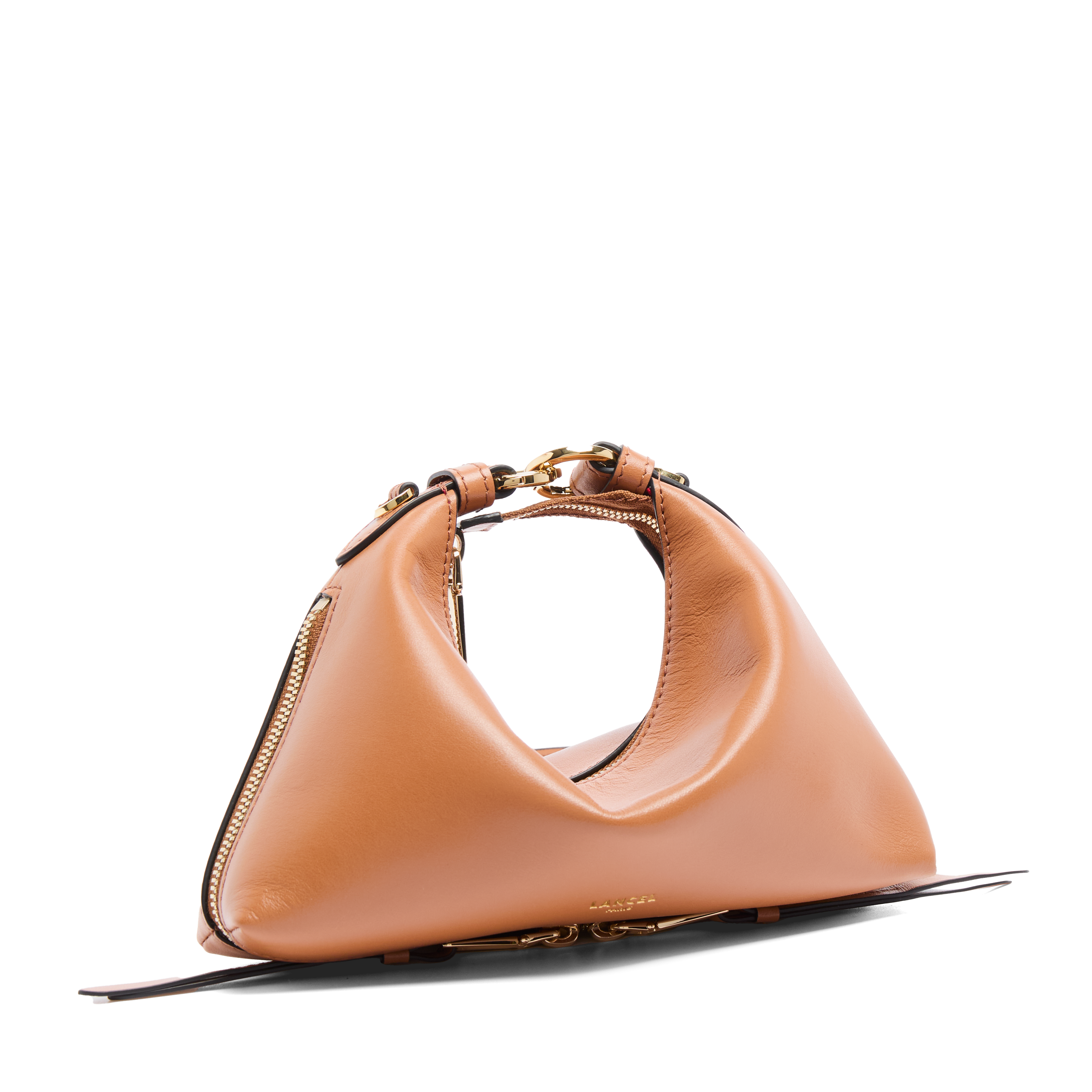 Lancel origami rits baby hobo tas, gemaakt van zacht kameelkleurig glad kalfsleer. LANCEL Bruin