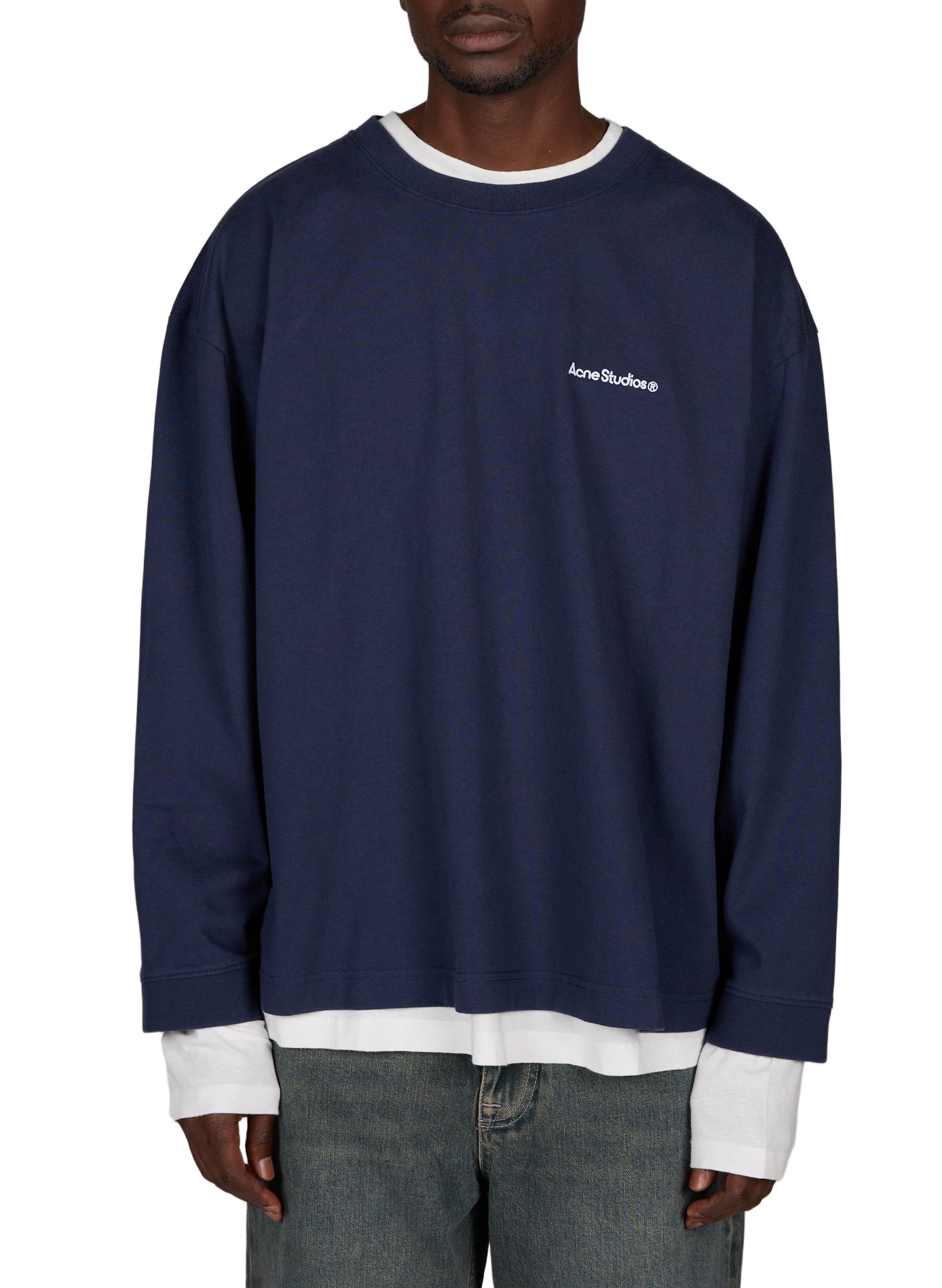 Sweatshirt multicouche à logo en coton ACNE STUDIOS Bleu