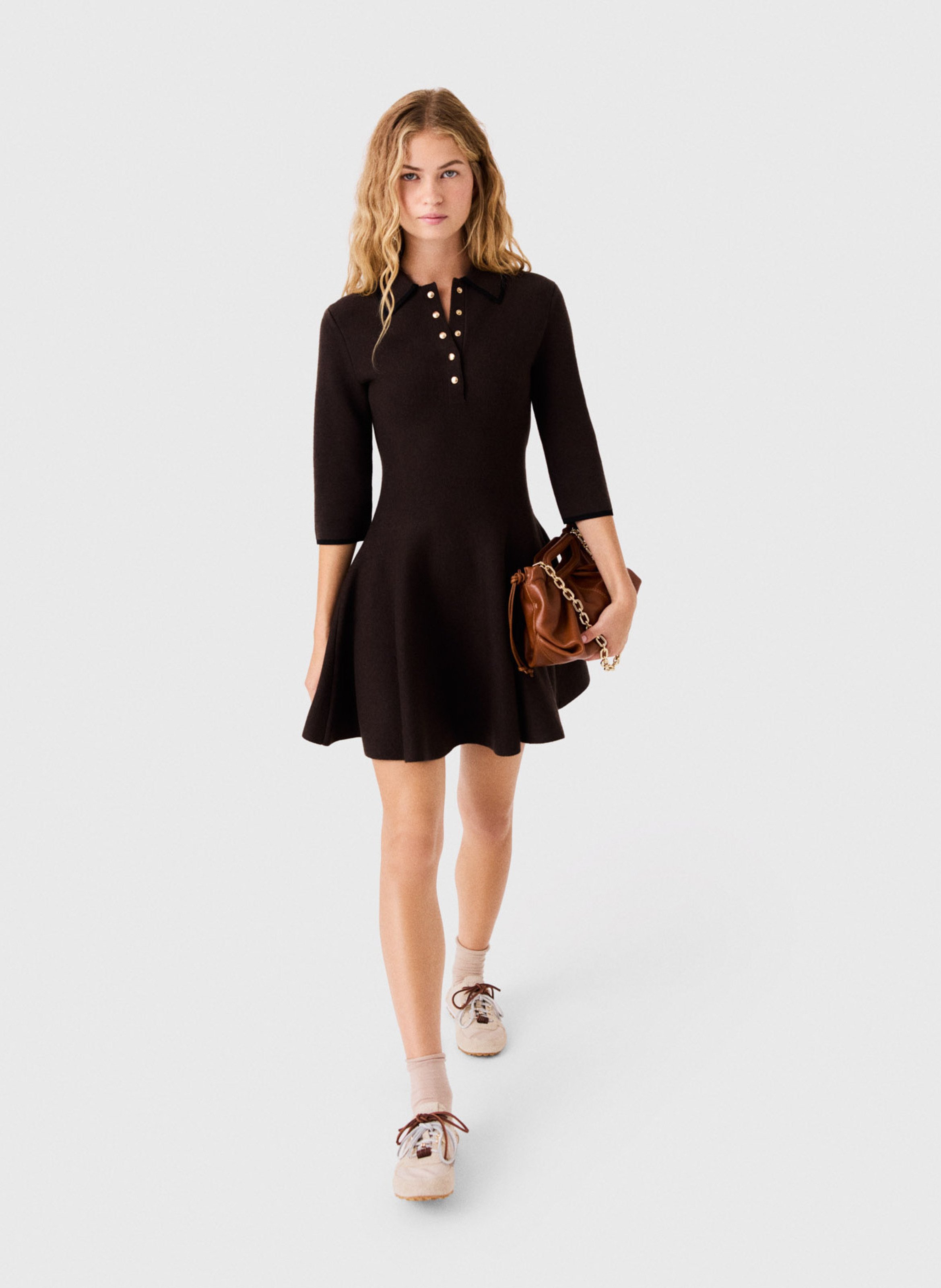Robe-chemise courte à manches 3/4 MAJE Marron