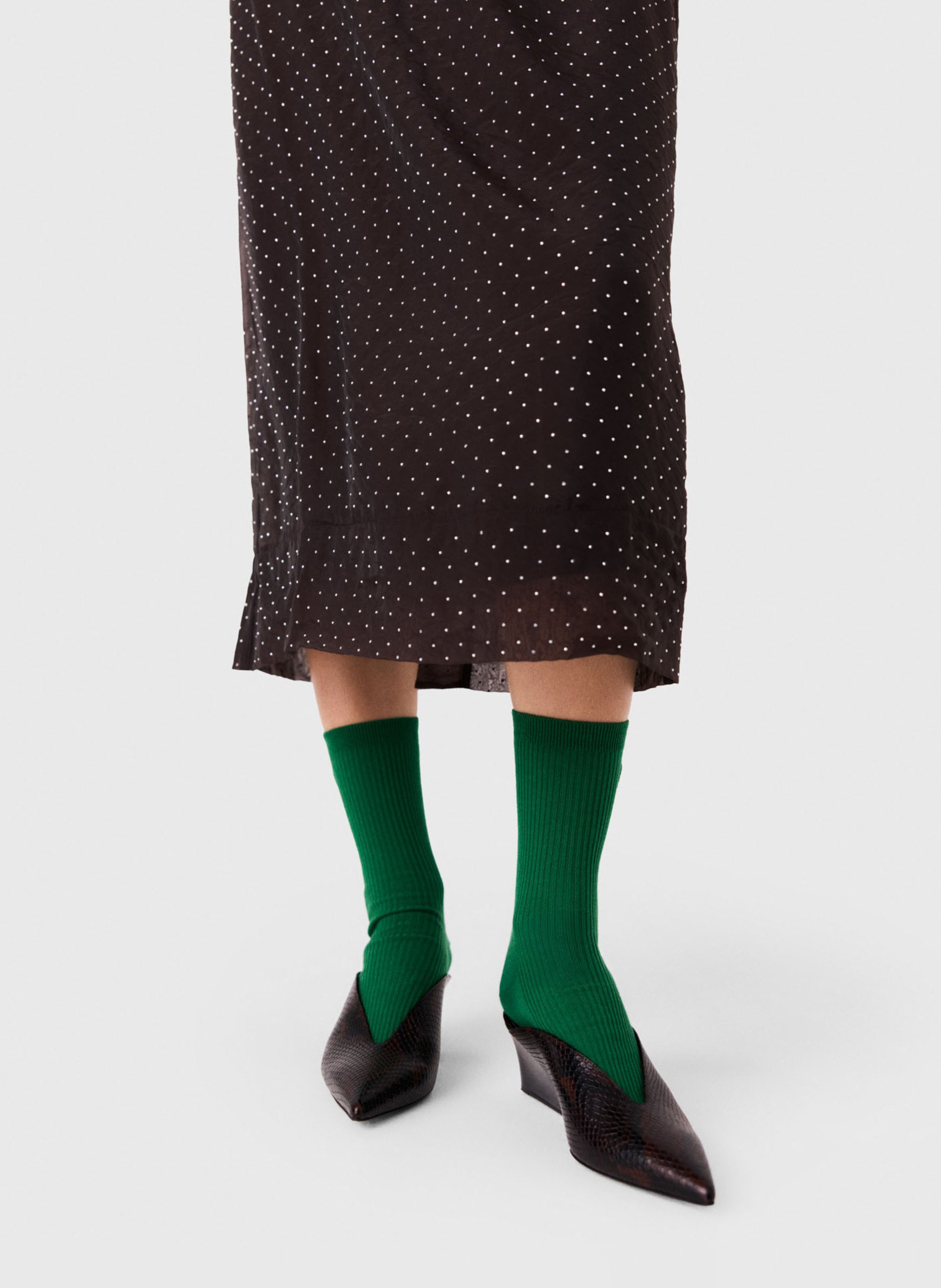 Jupe midi droit à pois MAJE Marron
