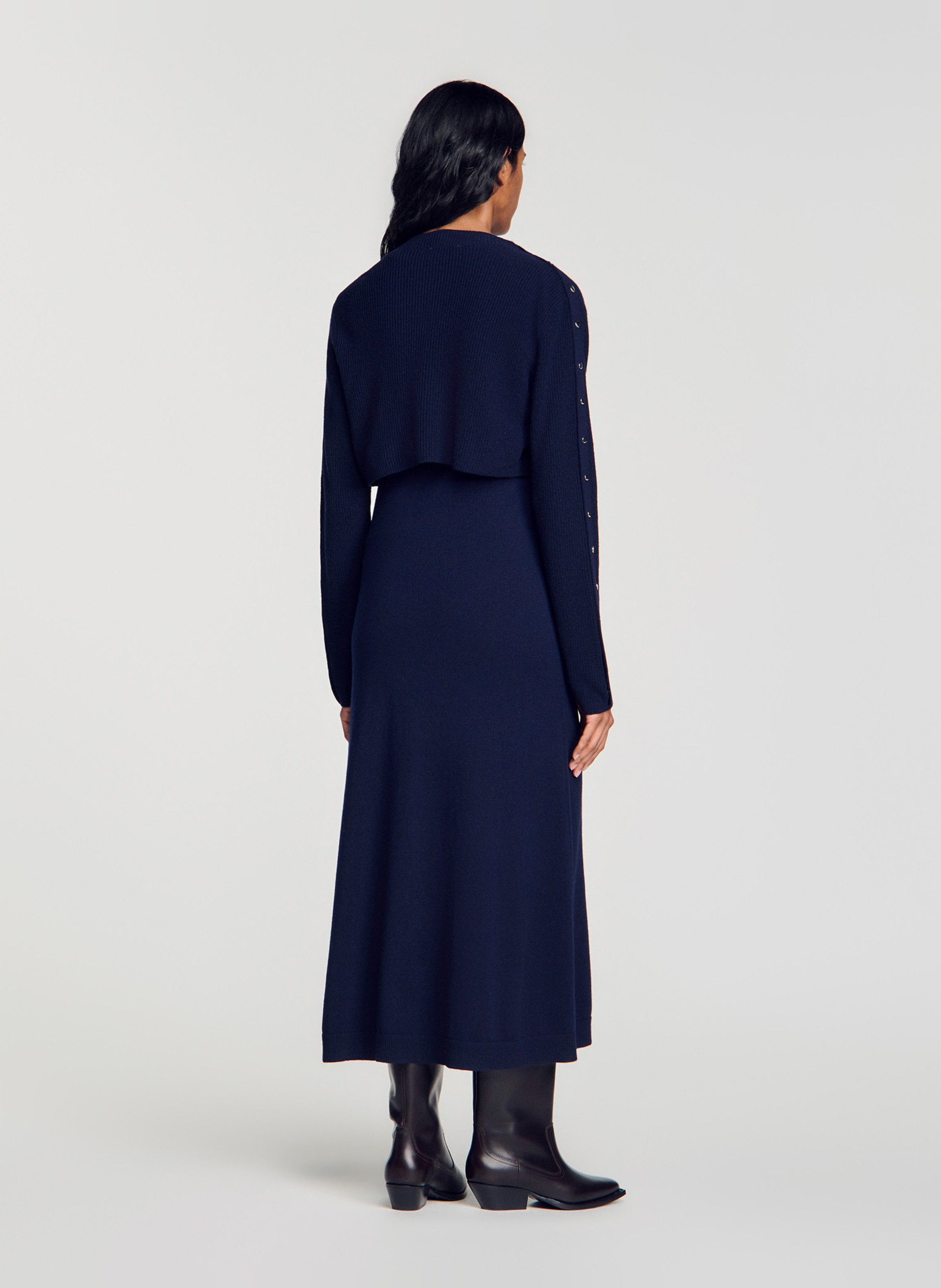 Robe ample col rond en laine et cachemire SANDRO Bleu