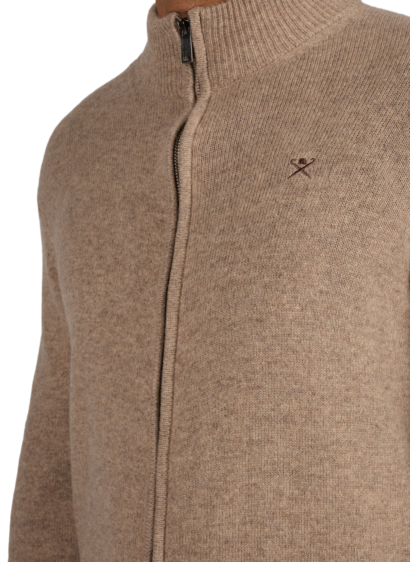 Zip-up wool cardigan with a stand-up collar HACKETT Beige