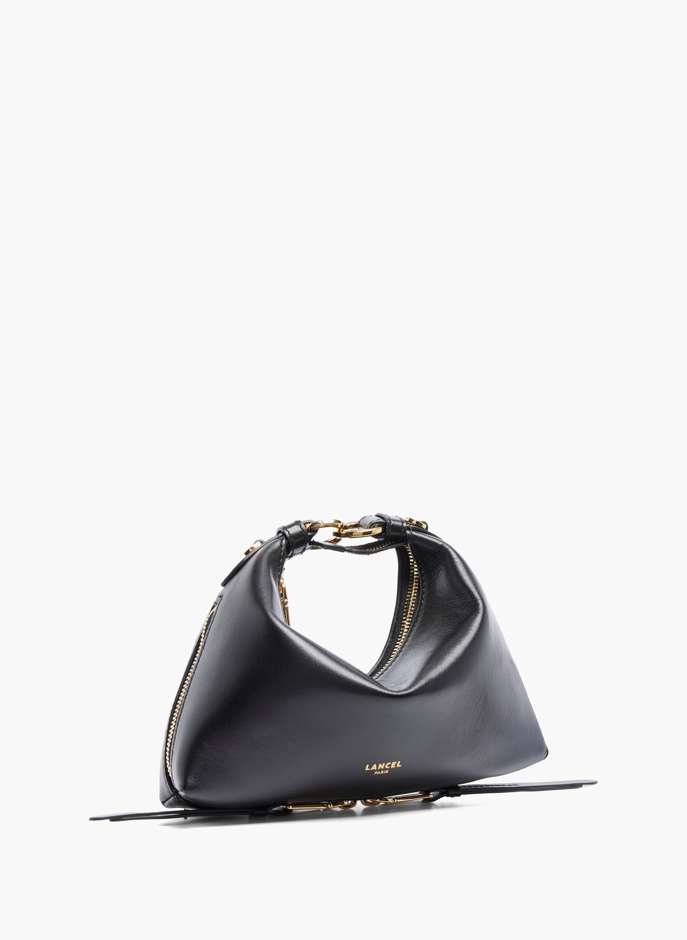 Sac hobo origami zip baby, cuir lisse de vachette, noir, 22 x 15 x 5 cm. LANCEL Noir