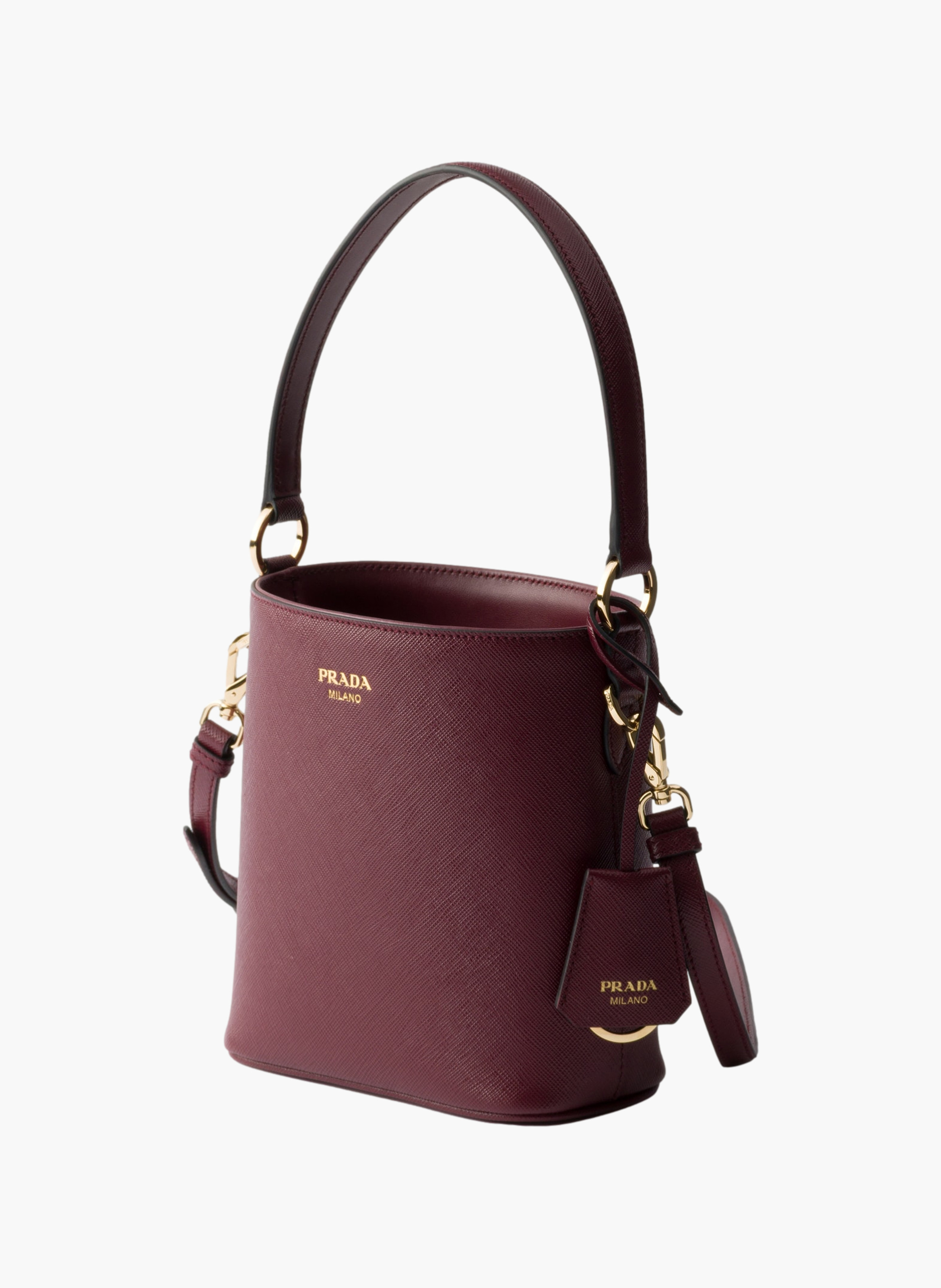Mini sac seau en cuir saffiano PRADA Rouge