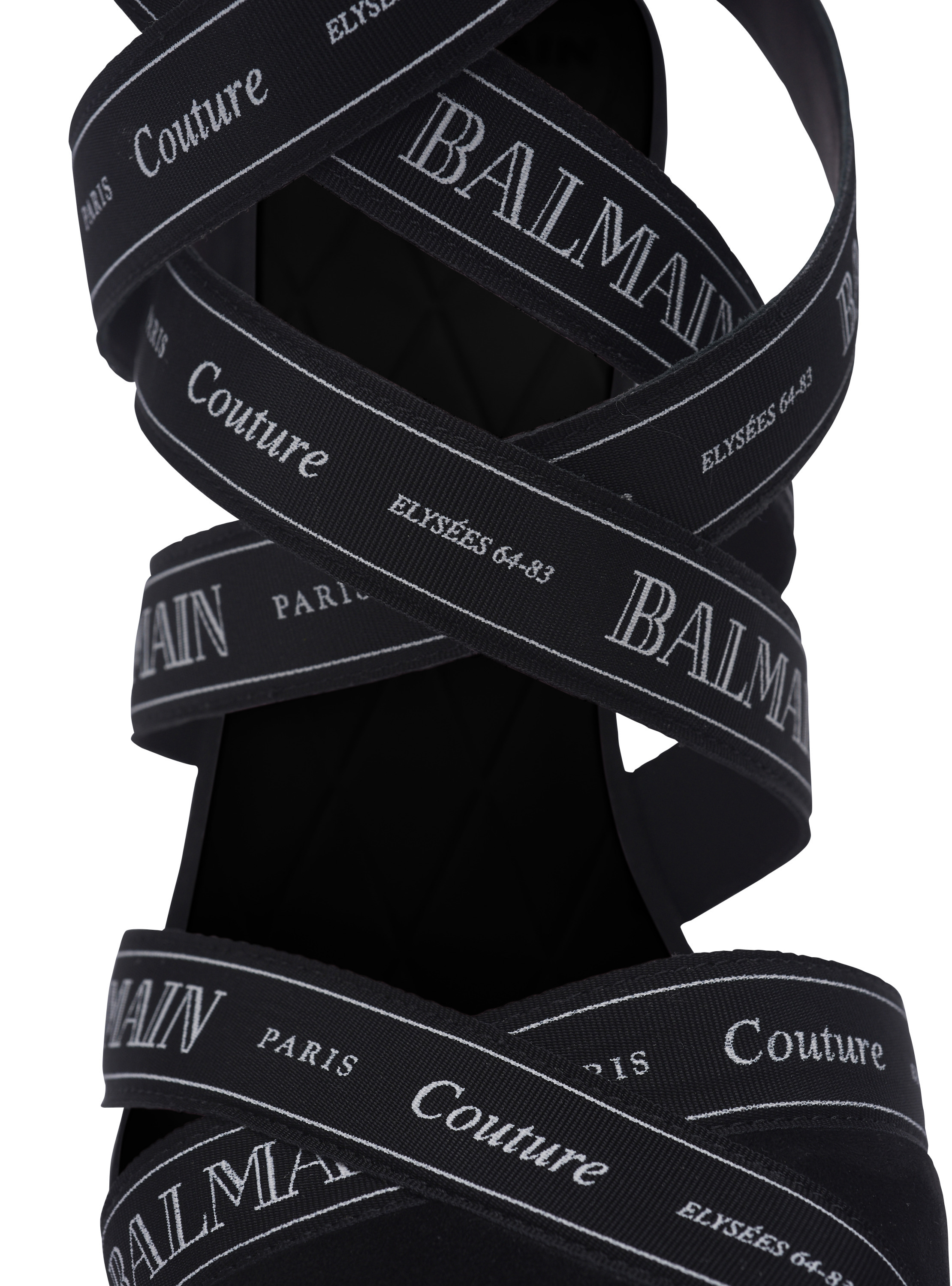 Sandales couture en cuir suédé à motif ruban balmain Noir