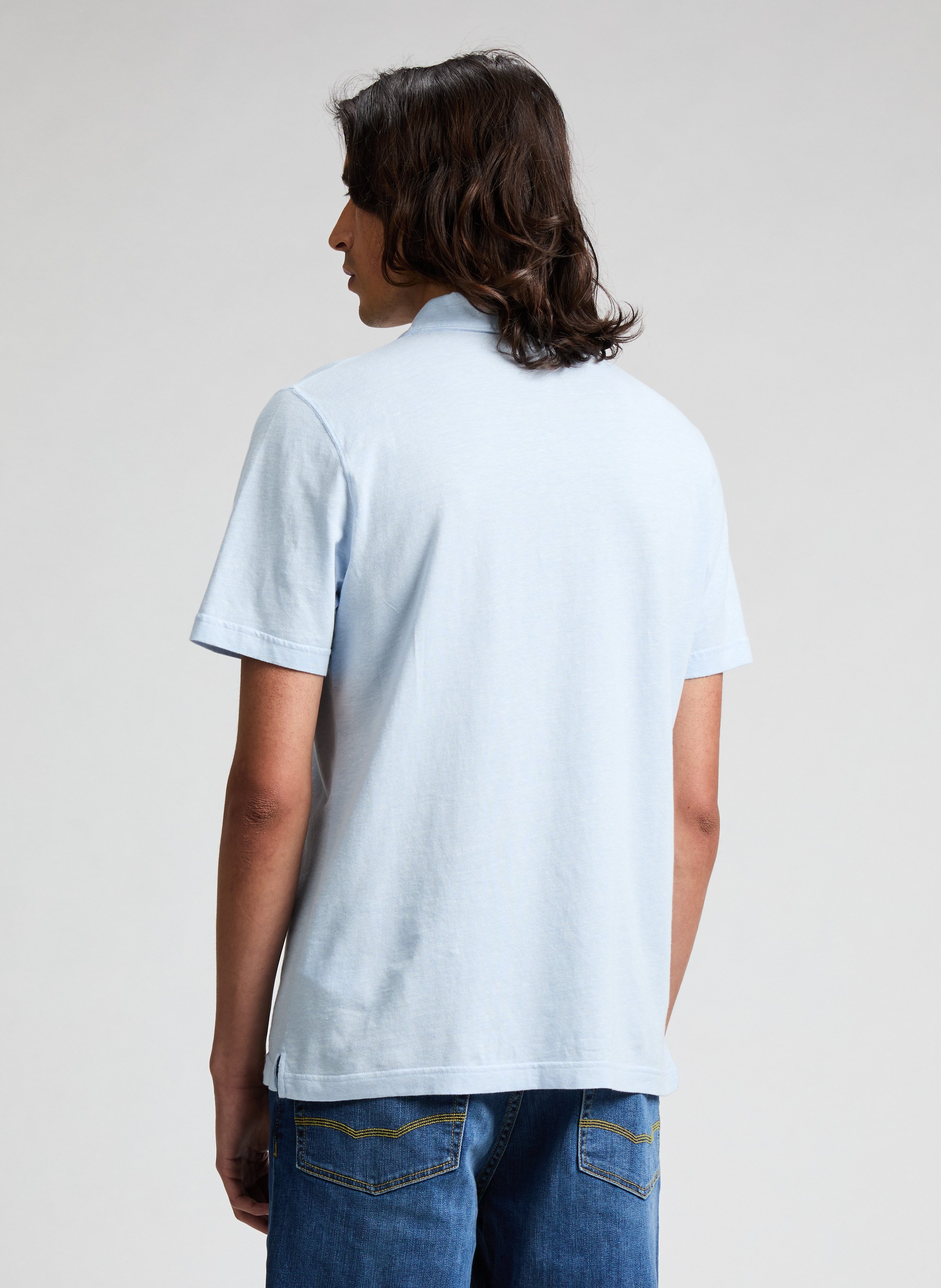 Straight polo in cotton and linen EDEN PARK Blue