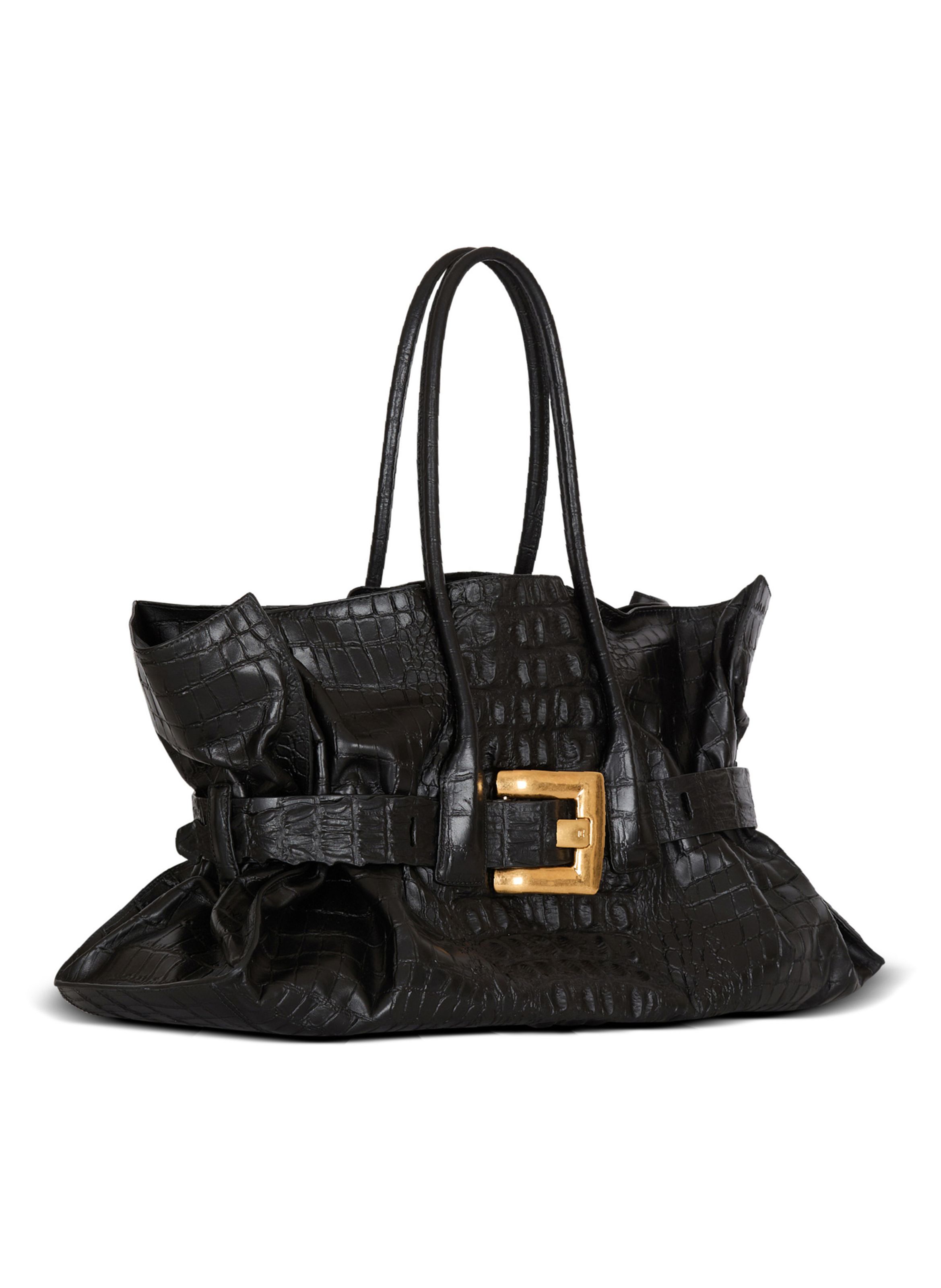Sac anthem xl en cuir de veau embossé effet croco BALMAIN Noir