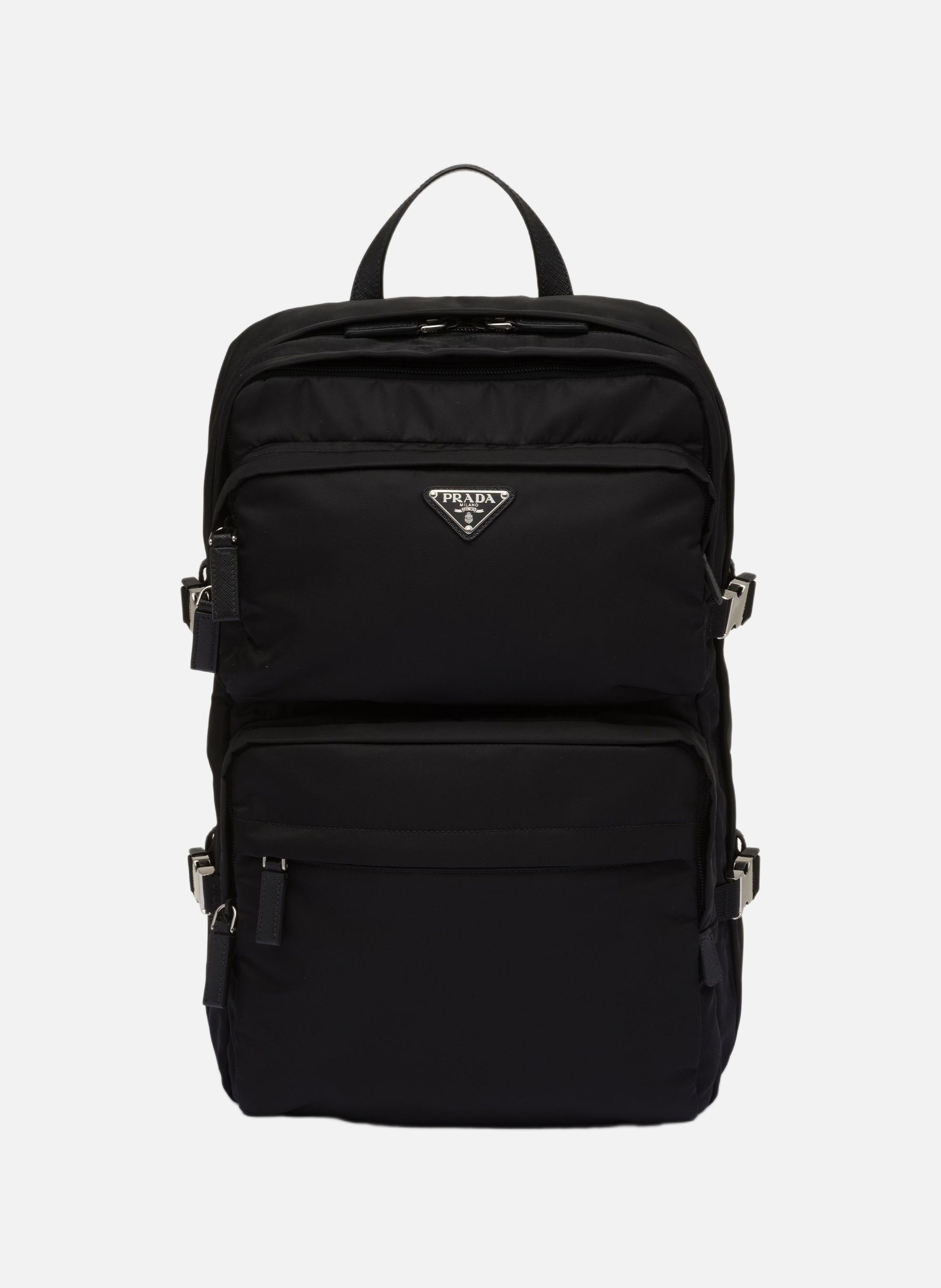 Sac à dos en re-nylon et cuir saffiano PRADA Noir