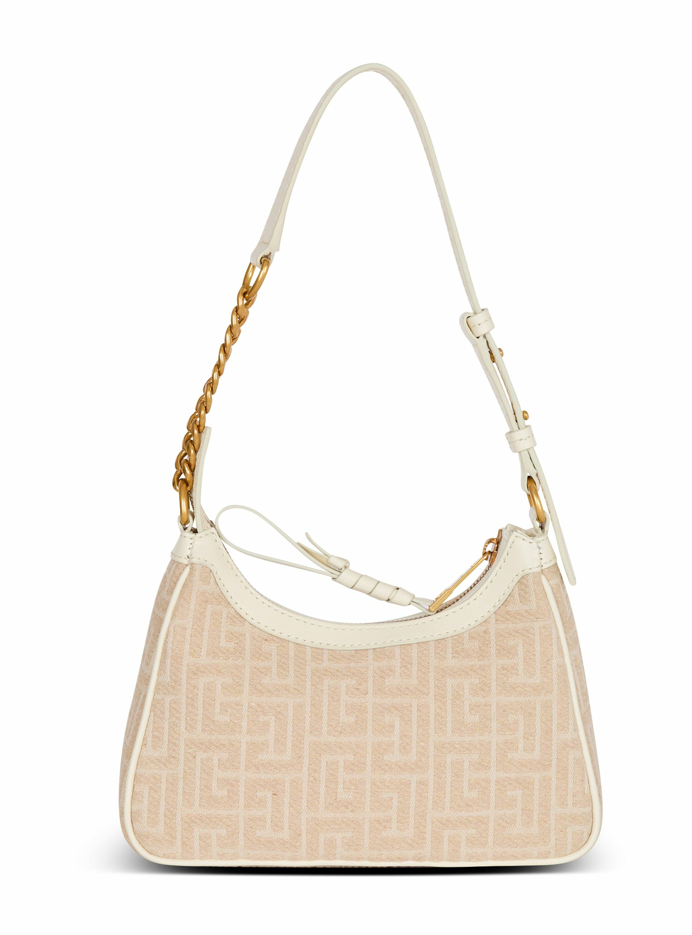 Sac b-army shoulder en toile jacquard monogrammée et cuir BALMAIN Beige