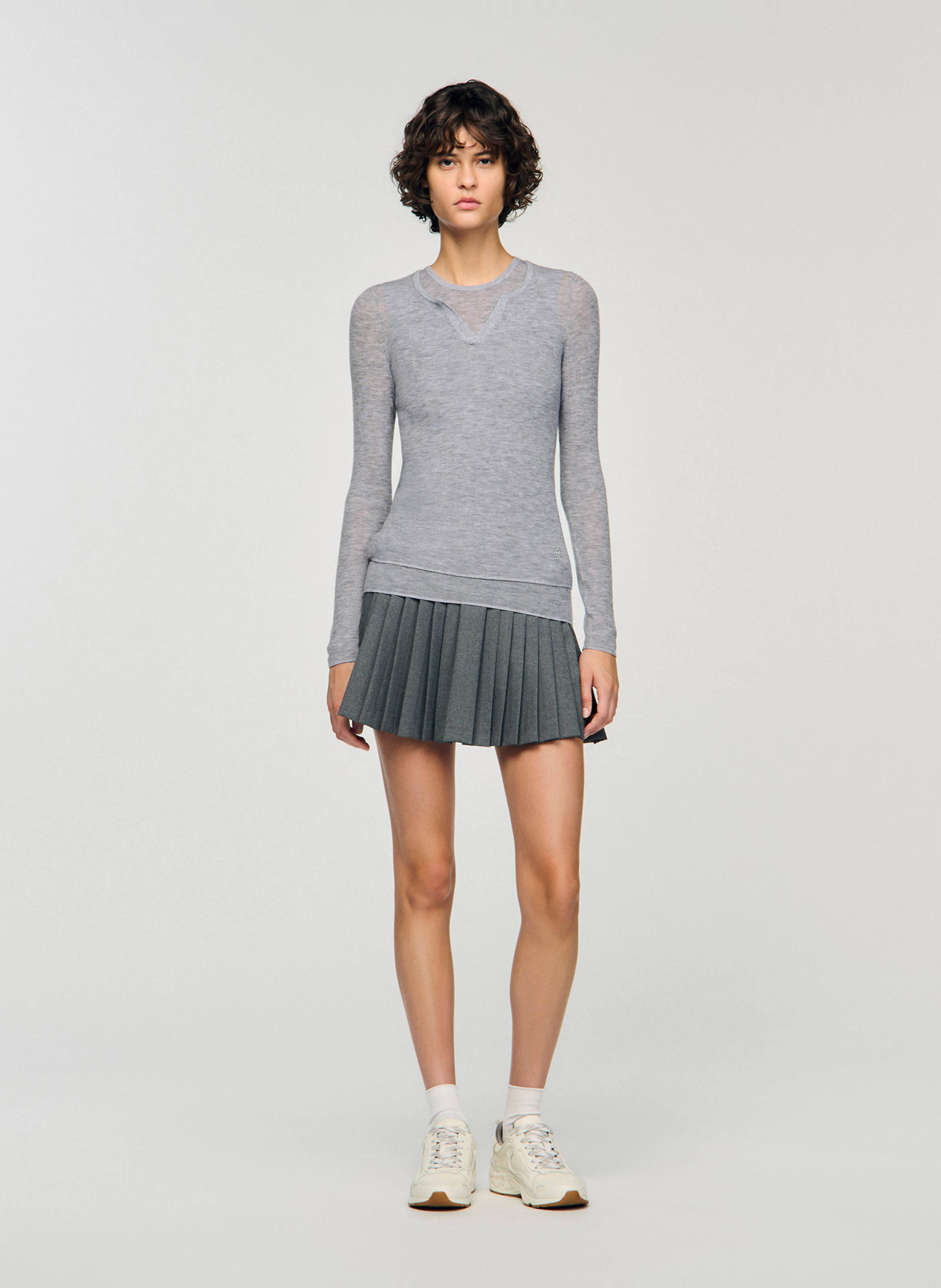 Pull col rond 2 en 1 en laine Gris
