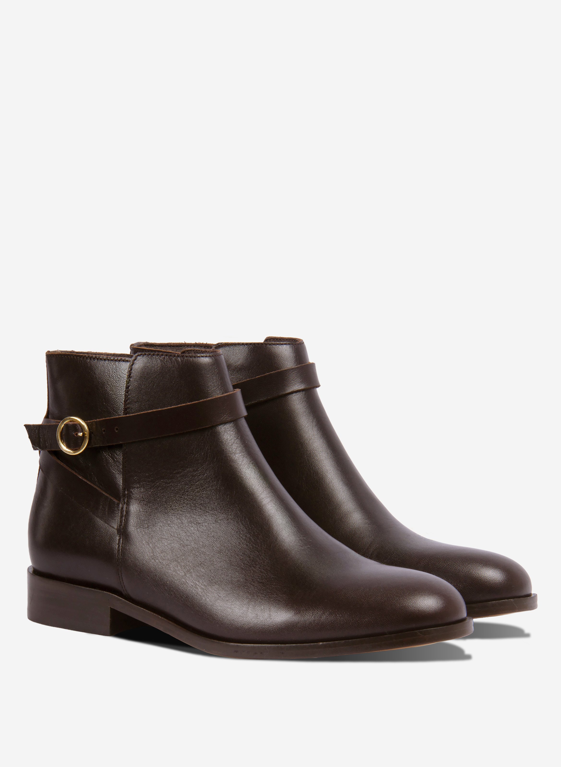 Bottines cavalières plates cuir lisse JULES & JENN Marron