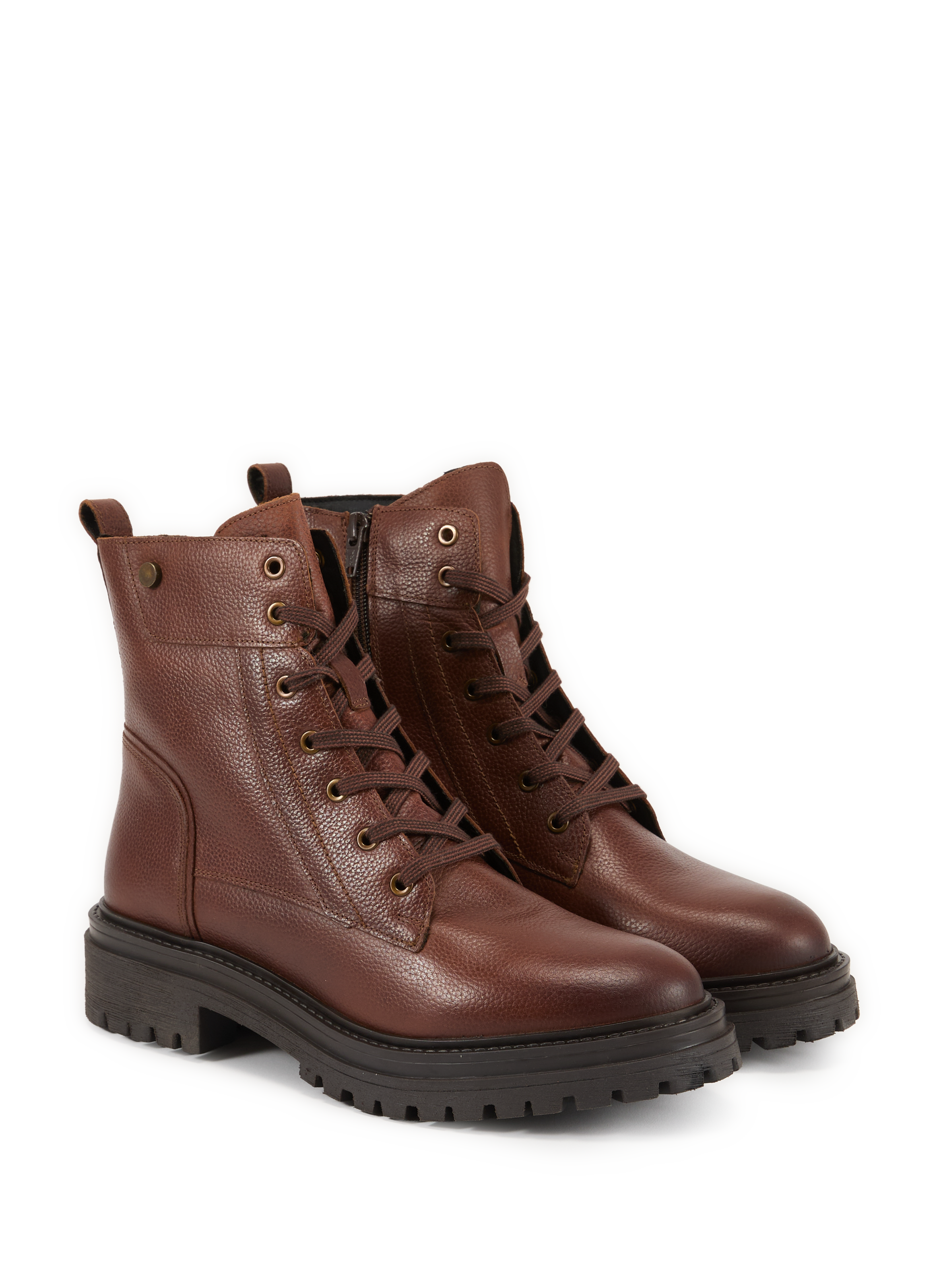 Bottines crantées à lacets en cuir GEOX Marron