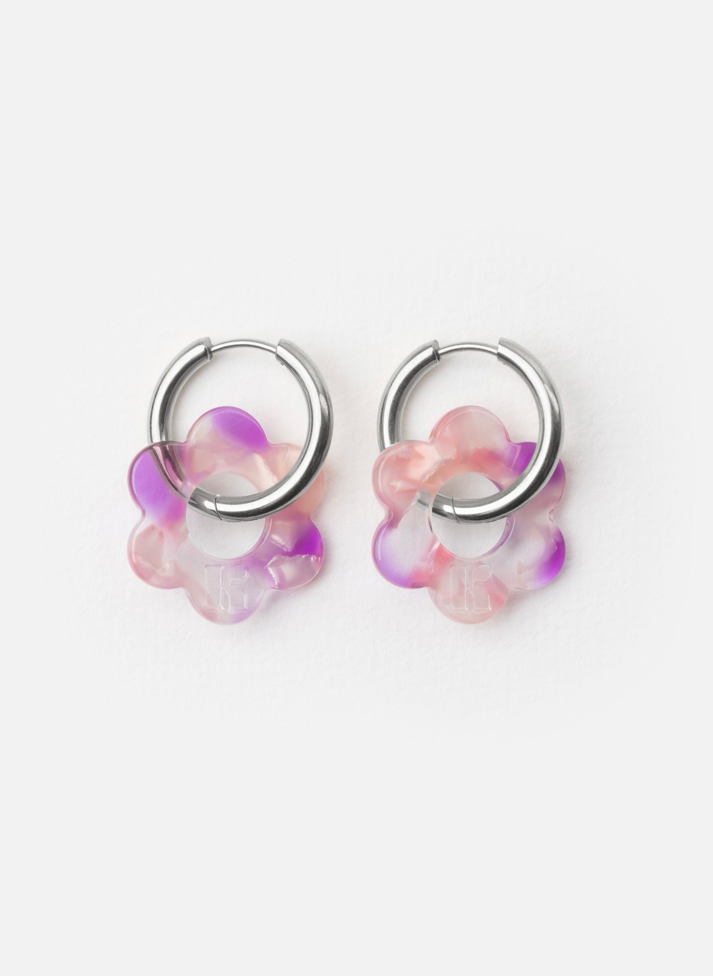Boucles d'oreilles baby fleurette avec anneaux en acier inoxydable argenté  Pink