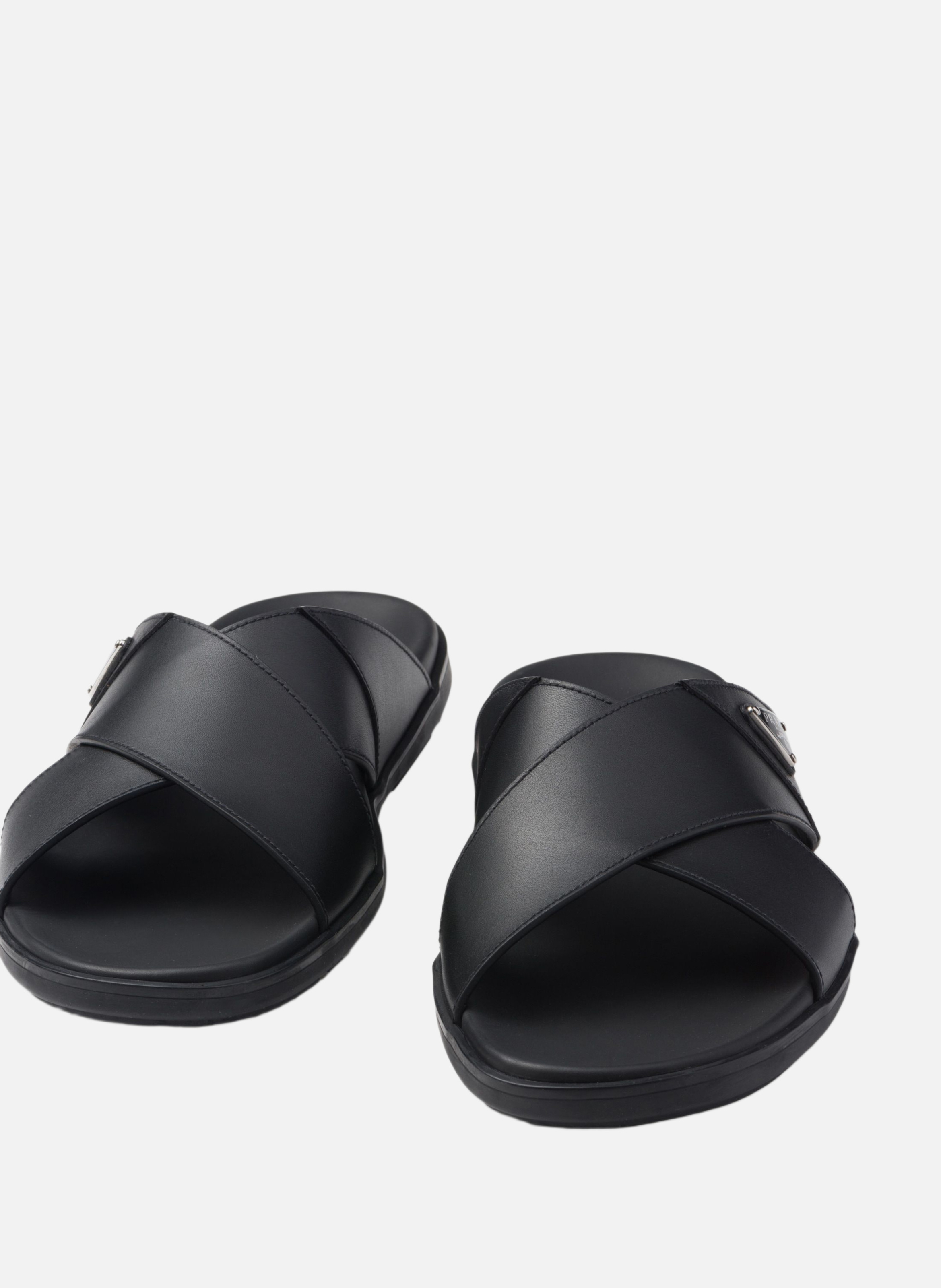 Mules croisées en cuir PRADA Noir