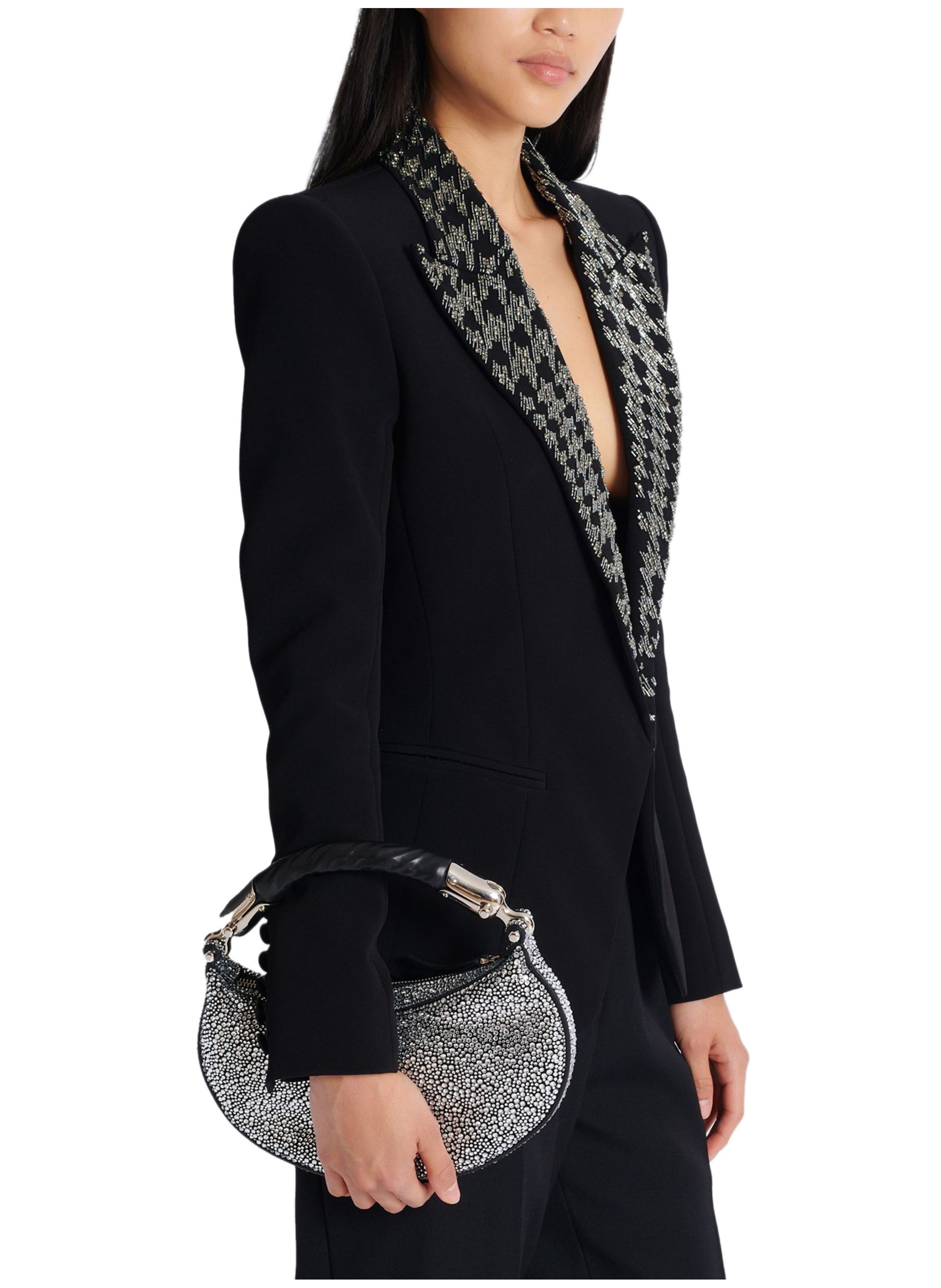 Sac ebene mini en daim et cristaux BALMAIN Argent