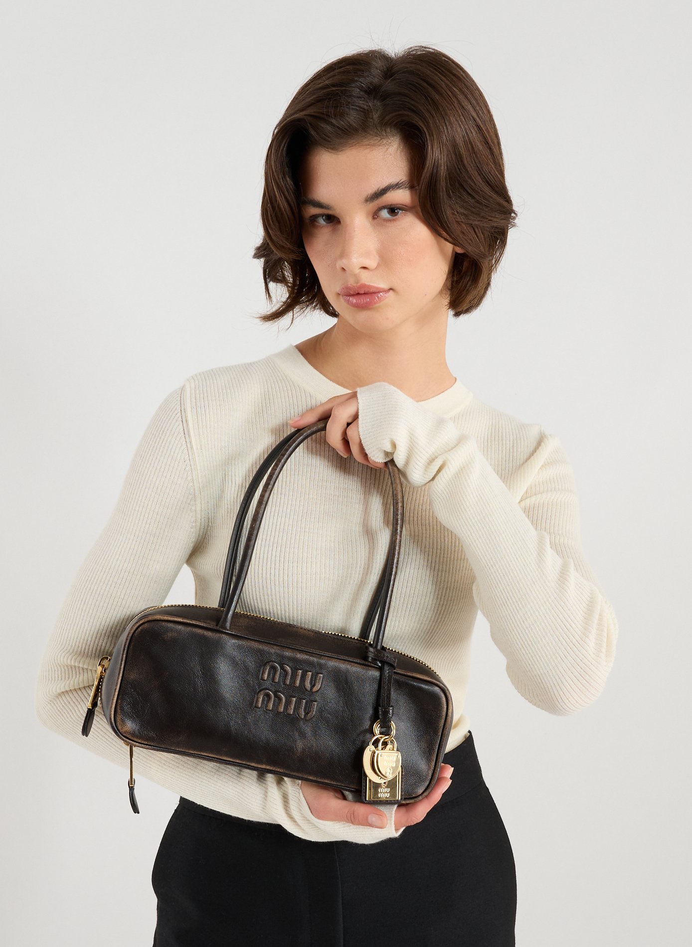 Sac à main en cuir MIU MIU Marron