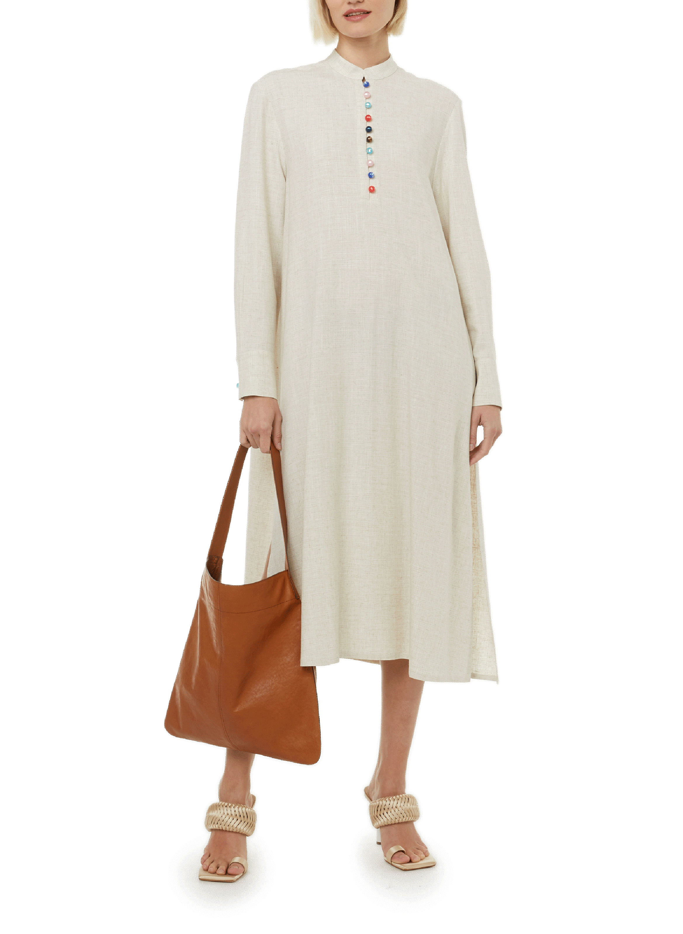 BENJAMIN BENMOYAL Cotton and linen caftan dress Beige