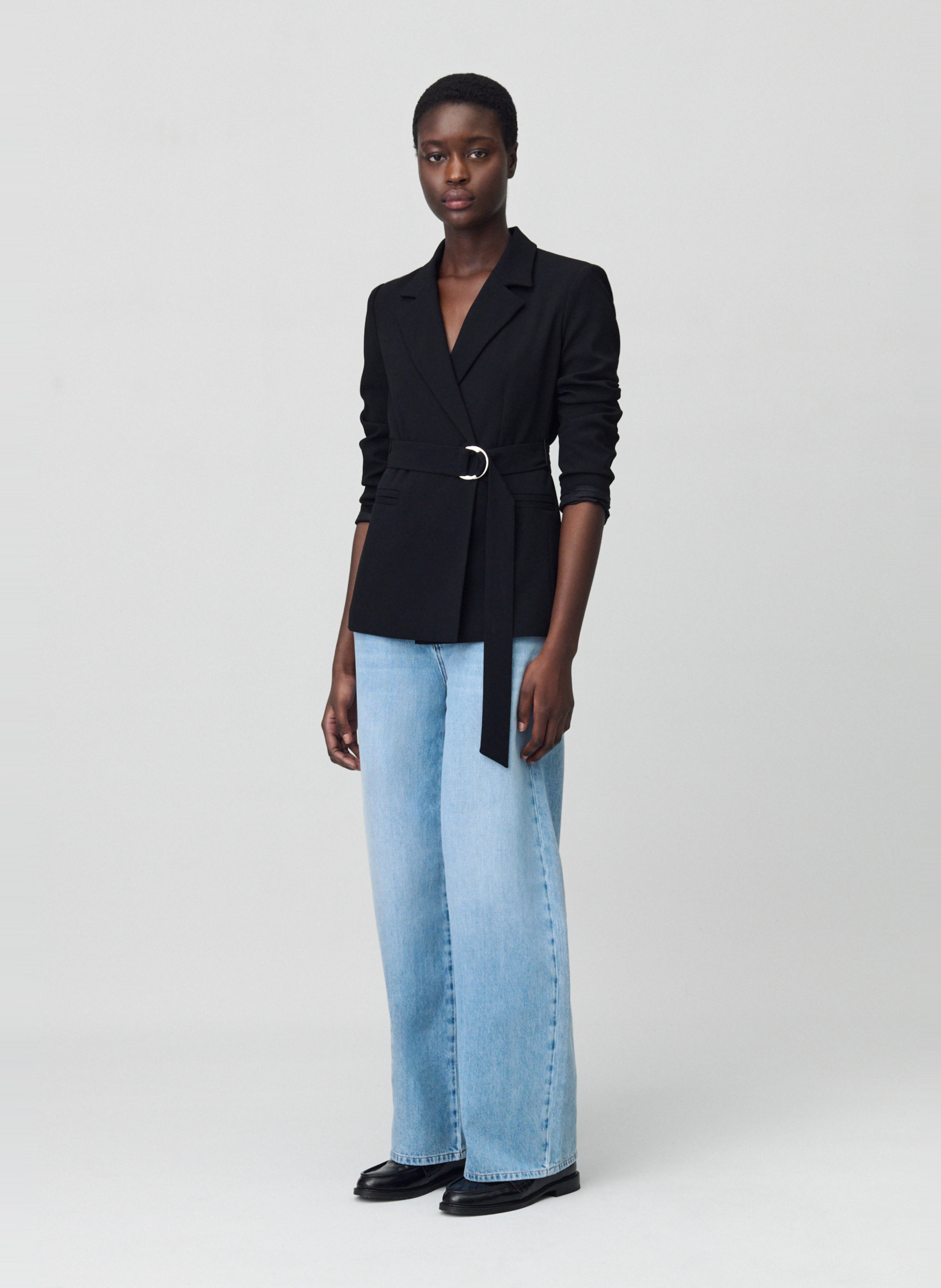 Veste col tailleur cintrée ceinturée CLAUDIE PIERLOT Bleu