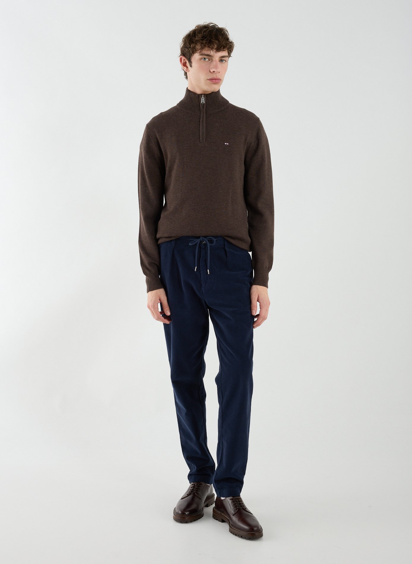 Wool and cotton zip-up sweater EDEN PARK Brown