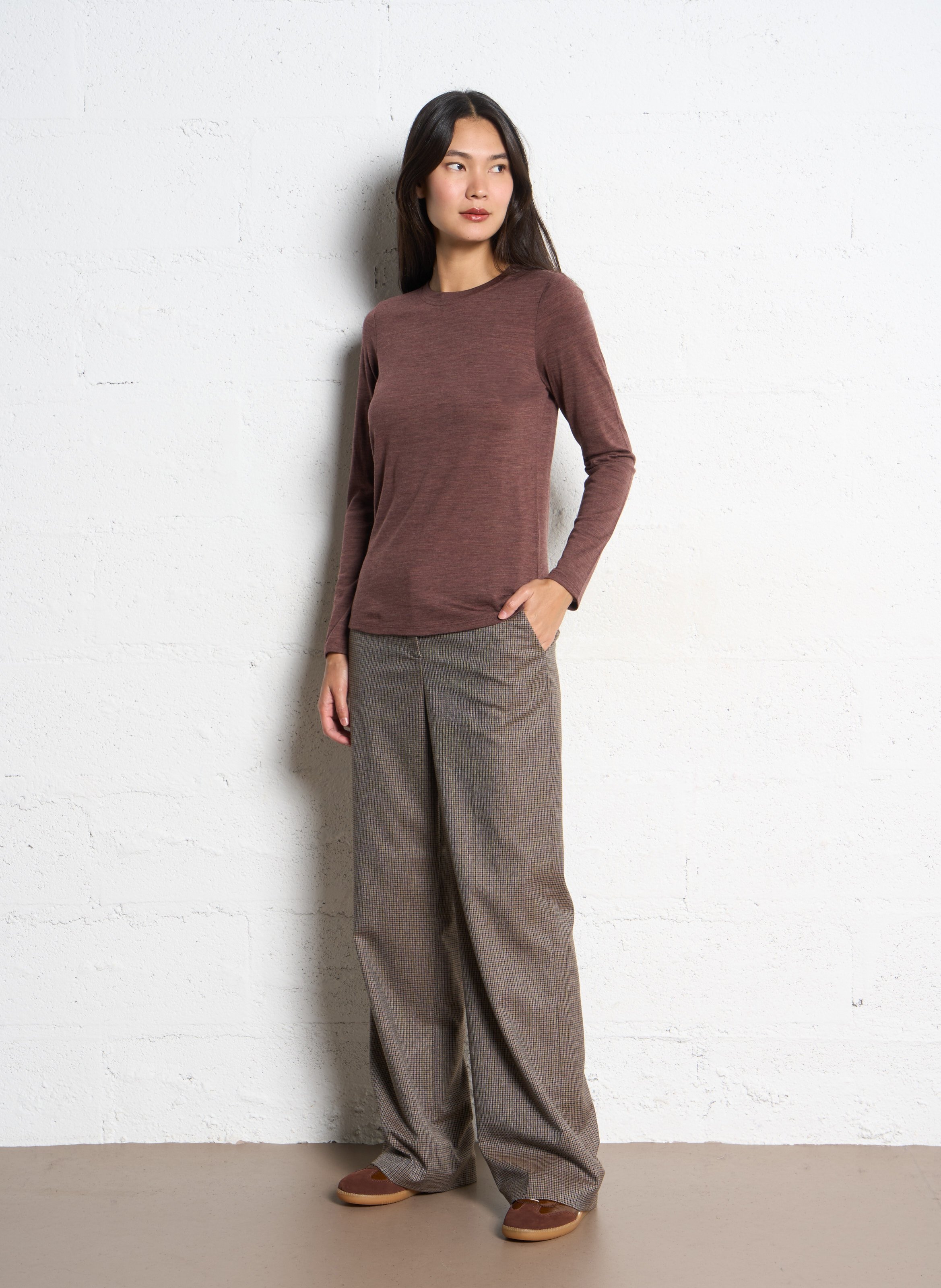 Tee-shirt col rond uni en laine faustine MAISON 123 Violet