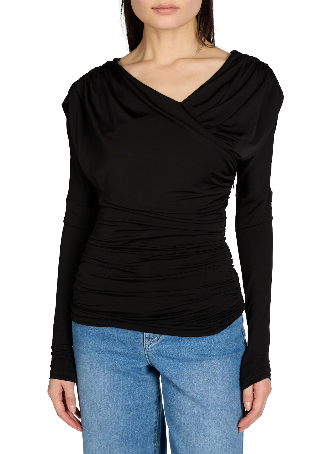 <p>Top with draped long sleeves</p> GANNI Black