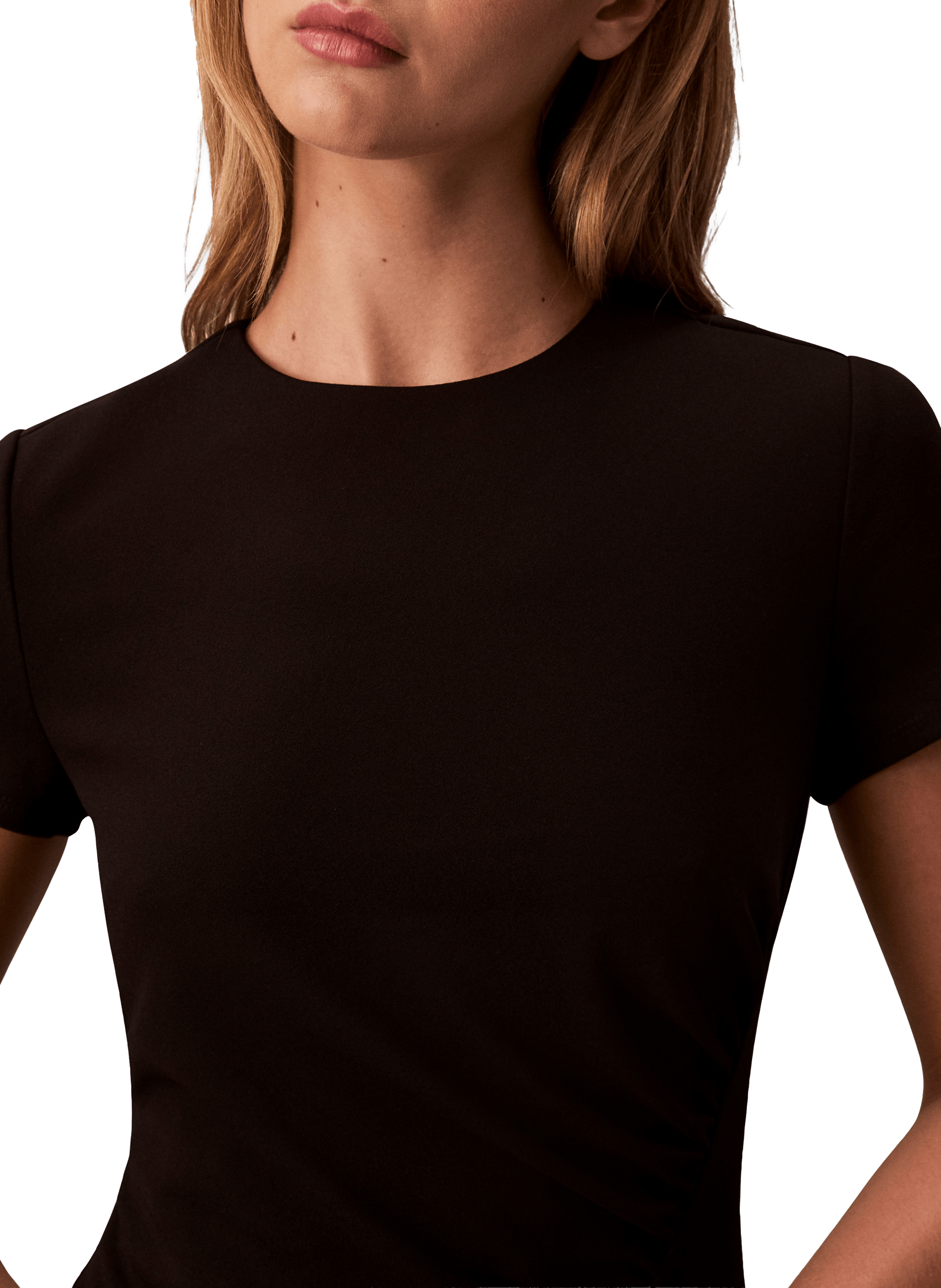 Robe courte drapée à manches courtes CALVIN KLEIN Noir