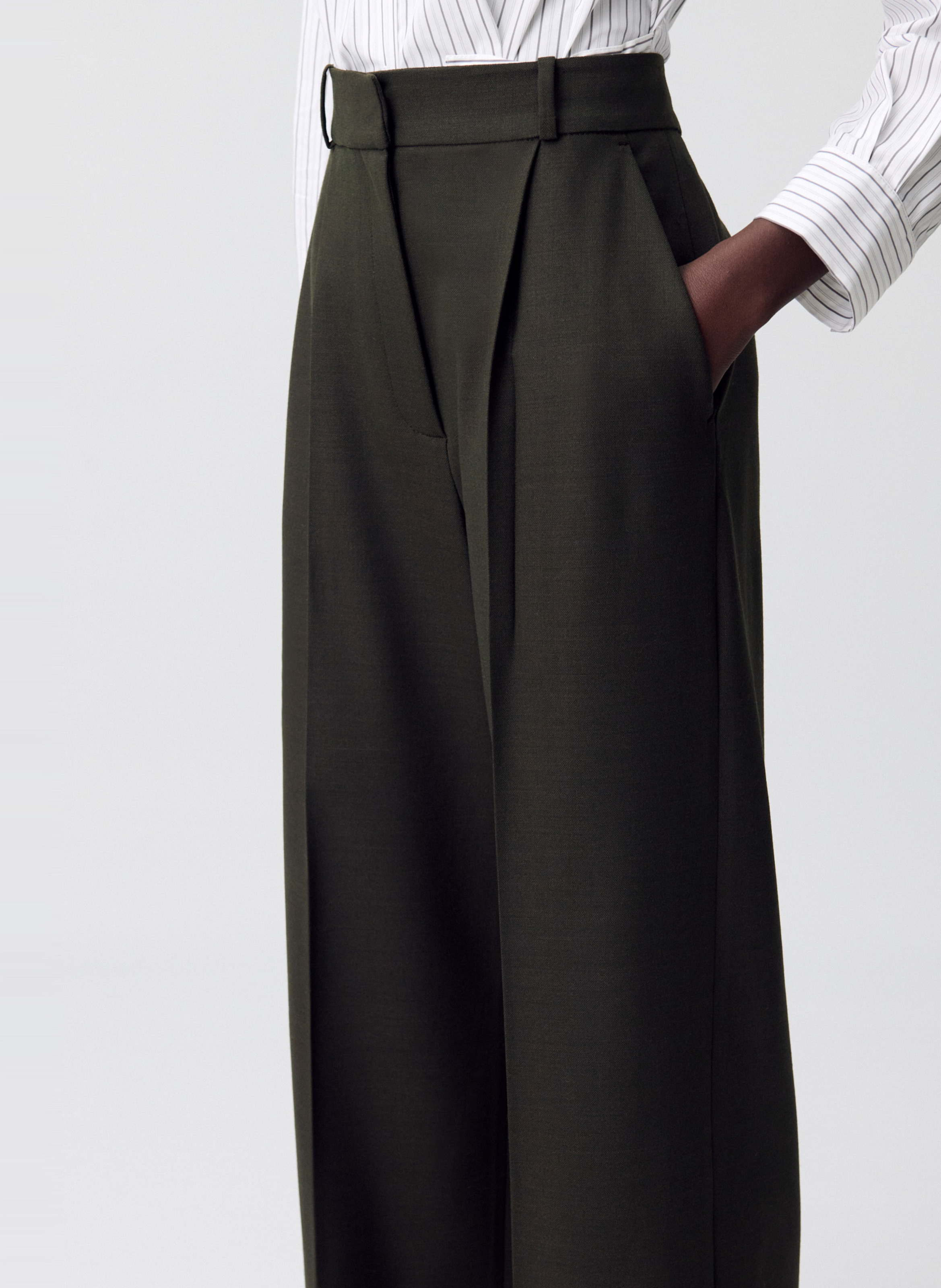 Pantalon évasé taille haute en laine mélangée paulette CLAUDIE PIERLOT Kaki