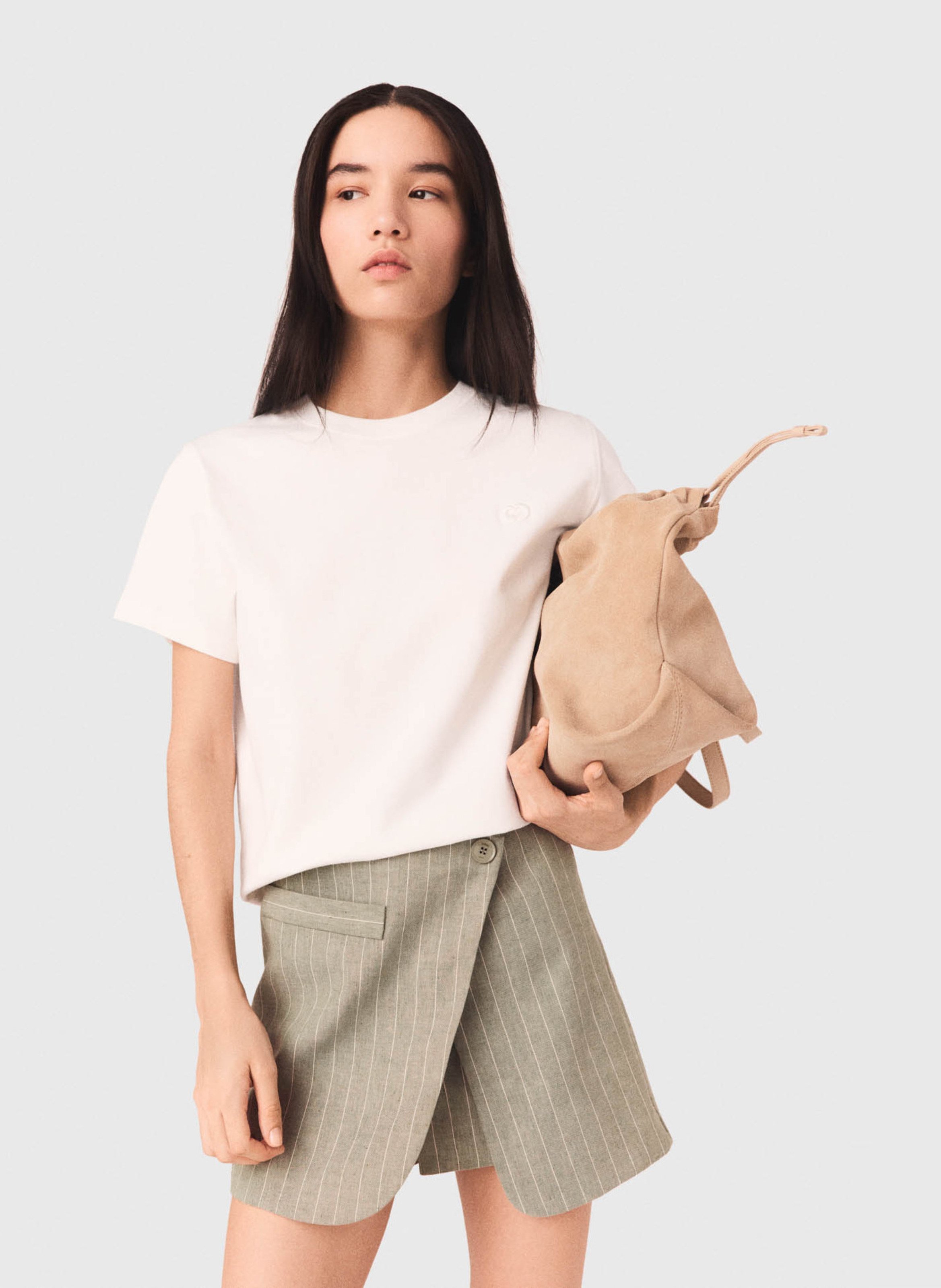 Short droit portefeuille à rayures fines MAJE Kaki