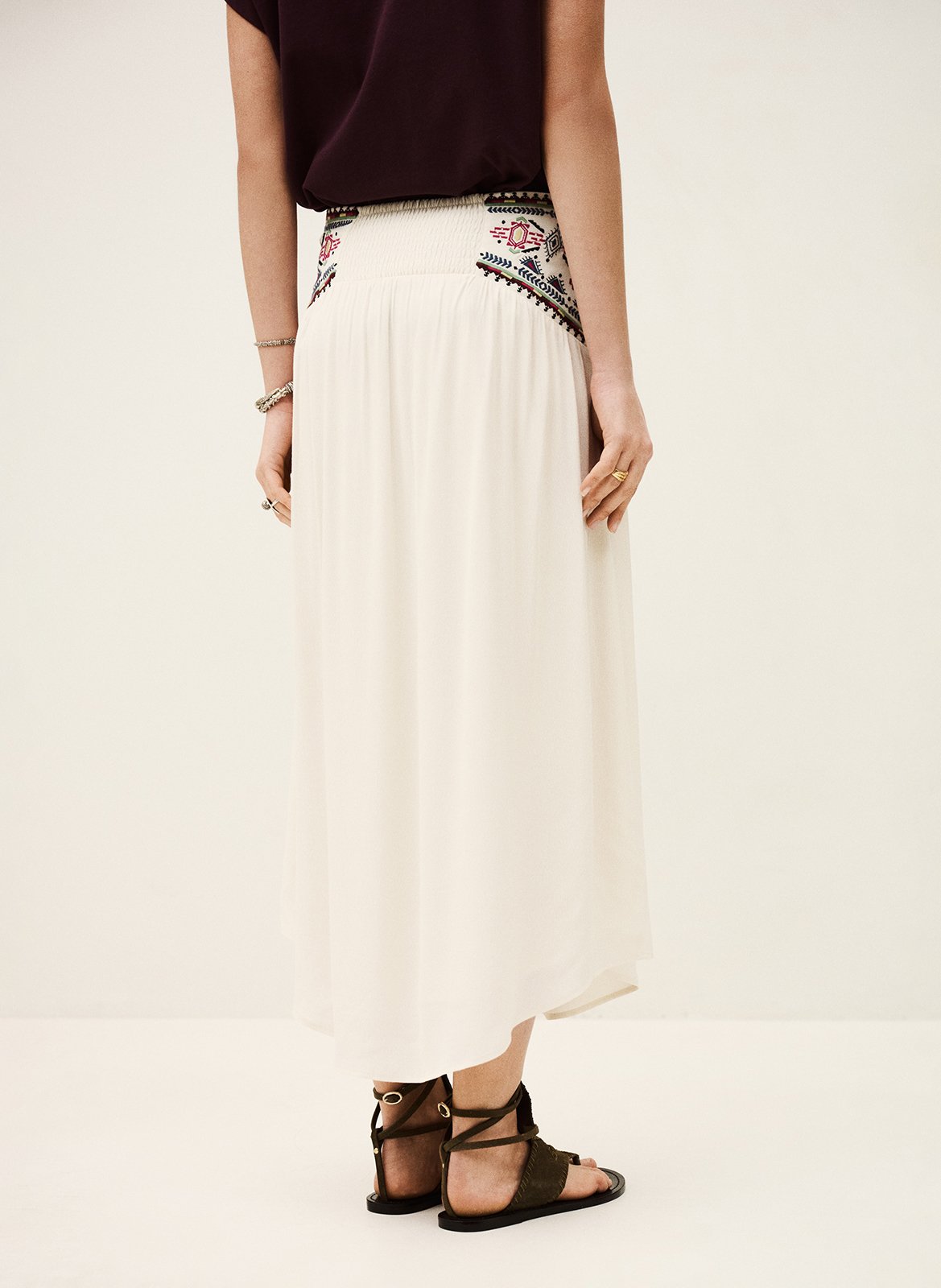 Jupe longue brodée tilana BA&SH Beige