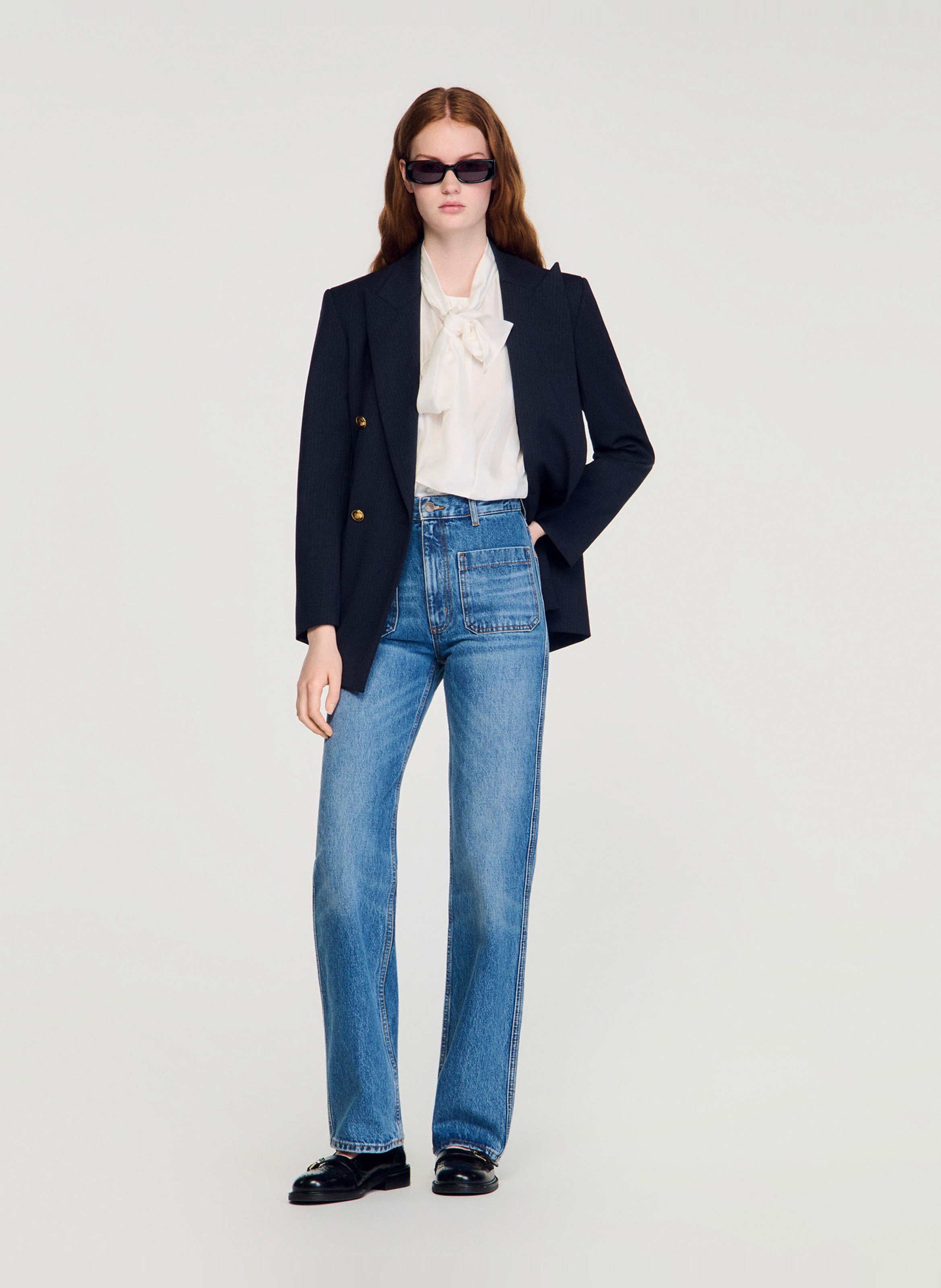 Jean flare en coton SANDRO Bleu