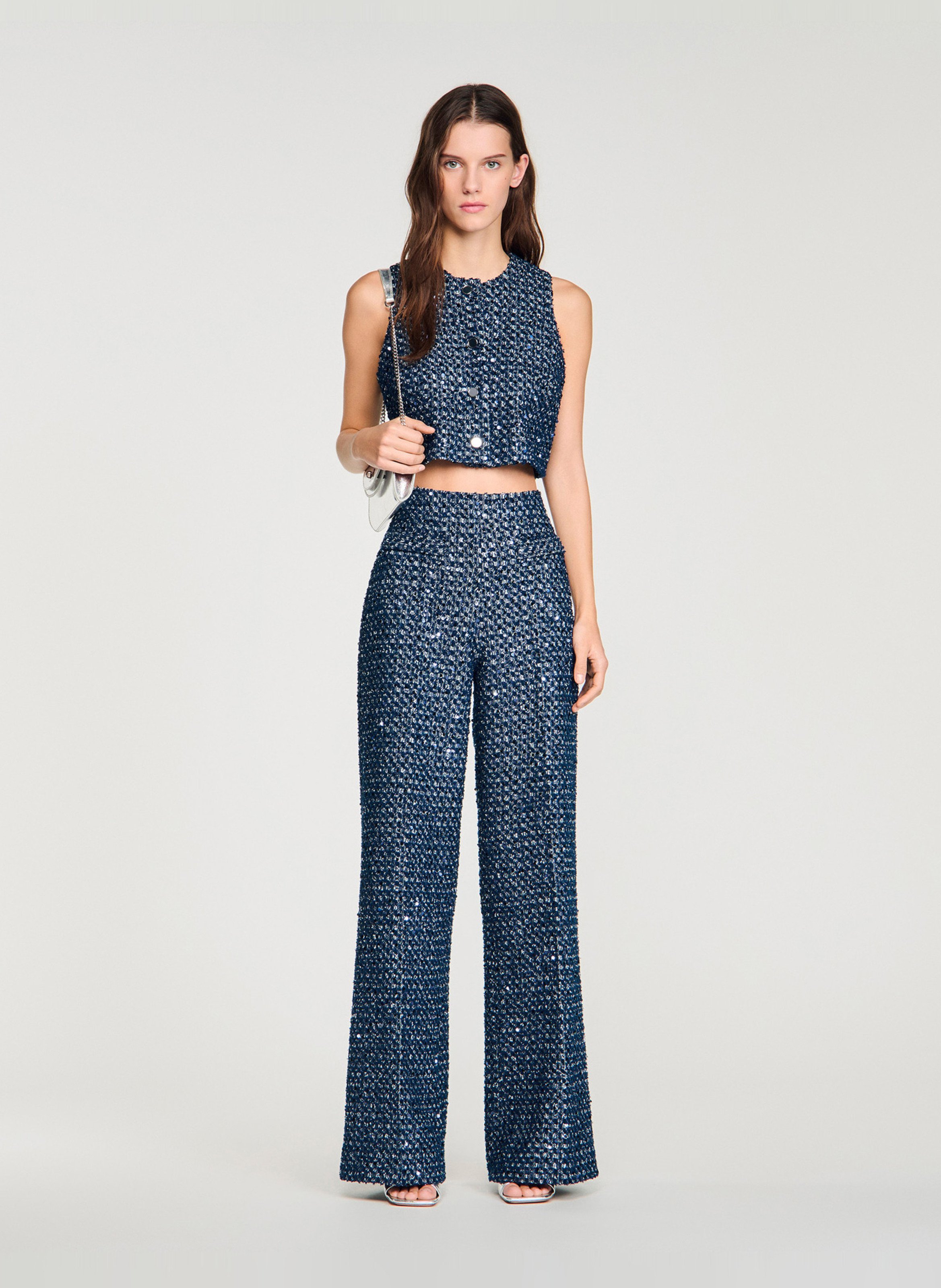 Pantalon large à sequins SANDRO Bleu