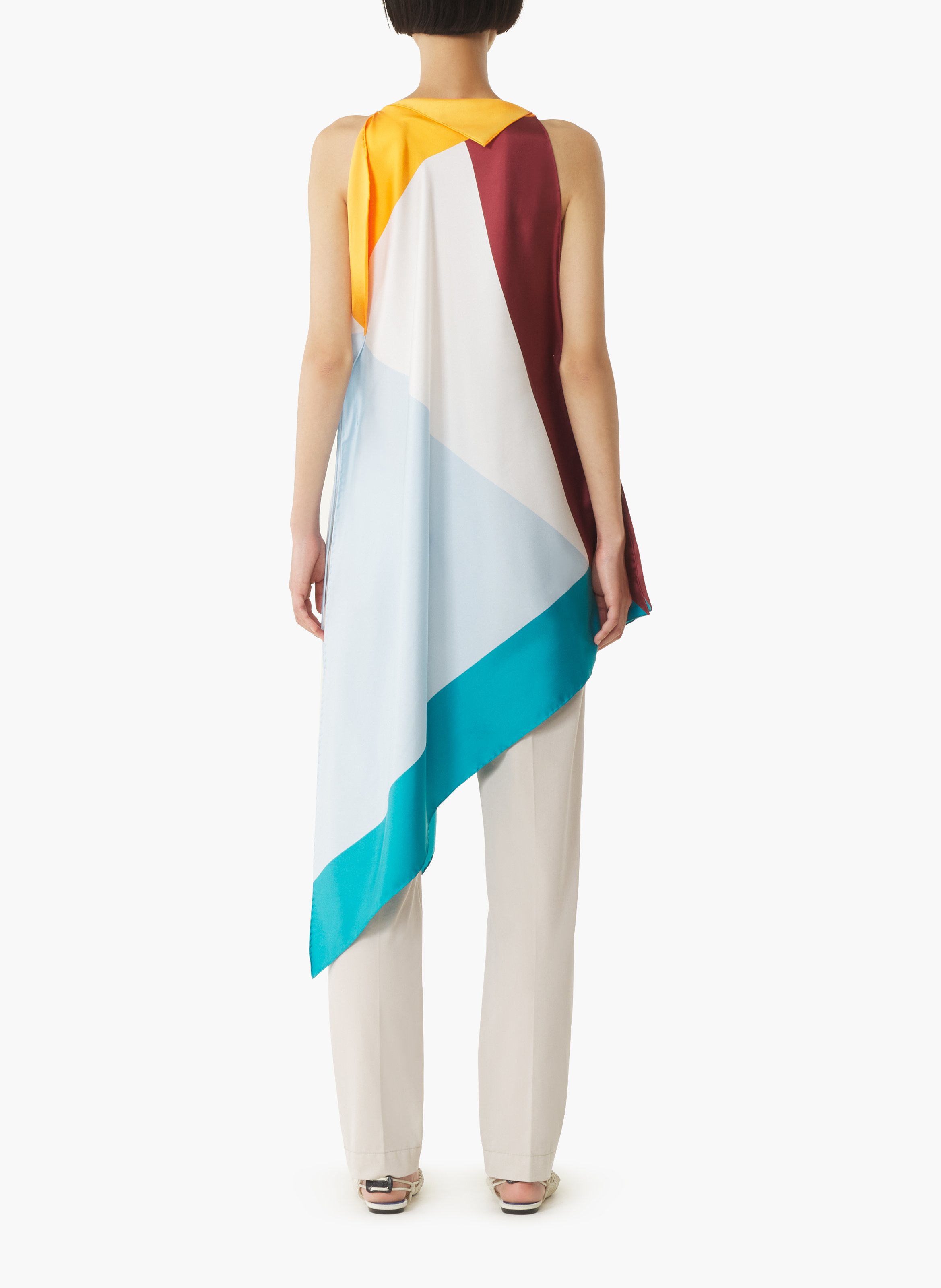 Top à motif graphique en soie LANVIN Blanc