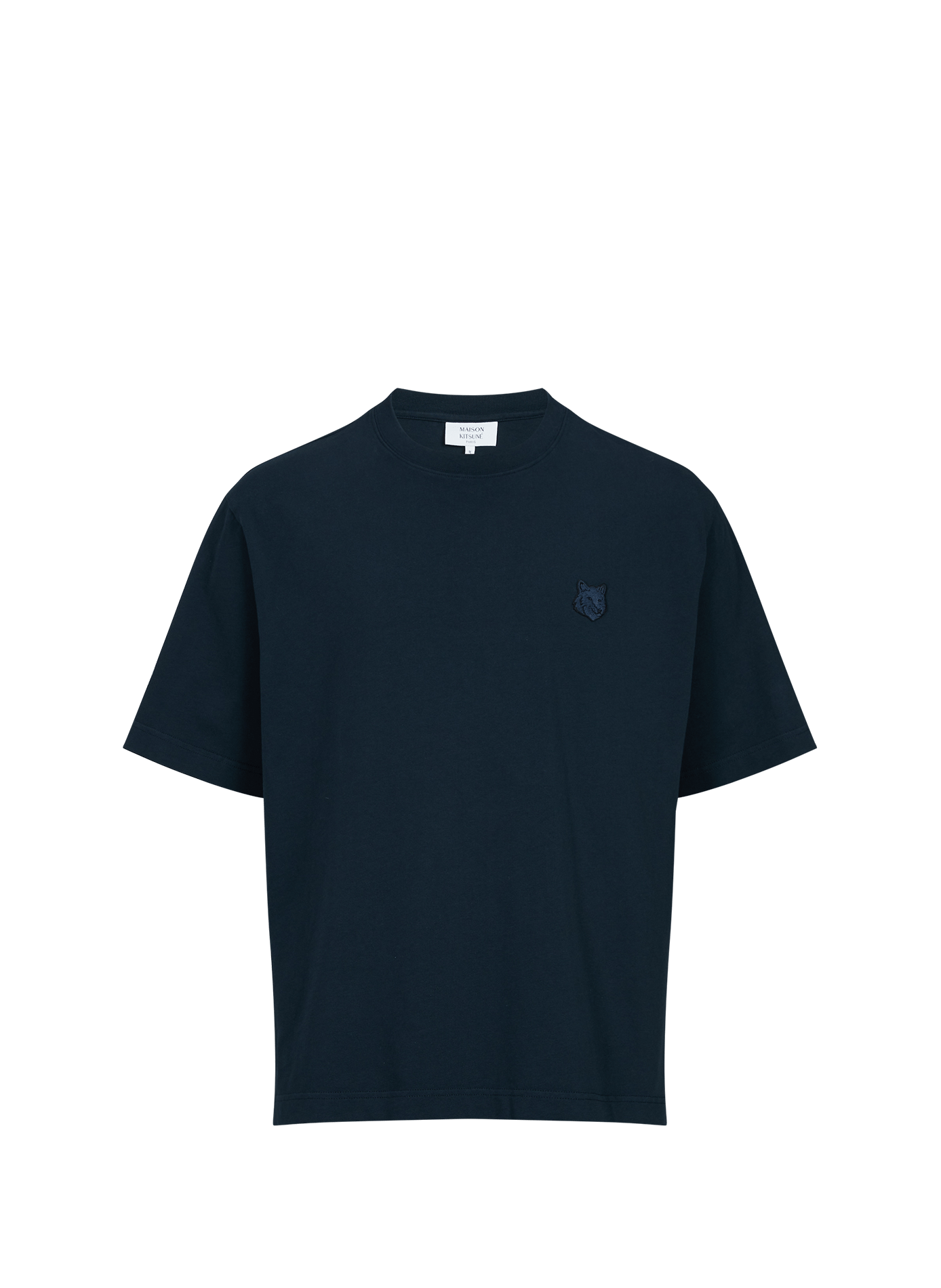 Oversized plain t-shirt with embroidered patch in cotton MAISON KITSUNÉ Blue