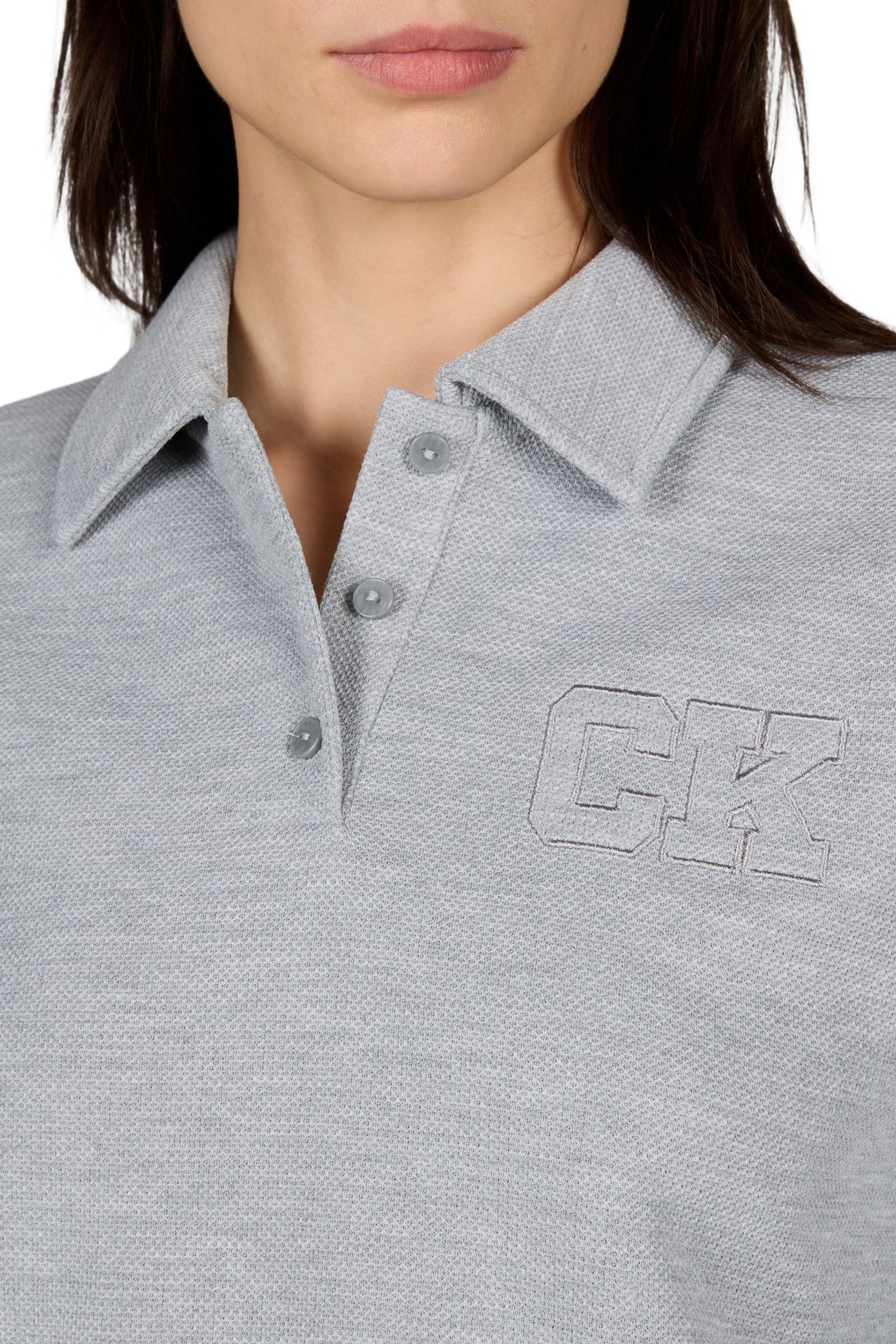 Pull ample court à col polo CALVIN KLEIN Gris