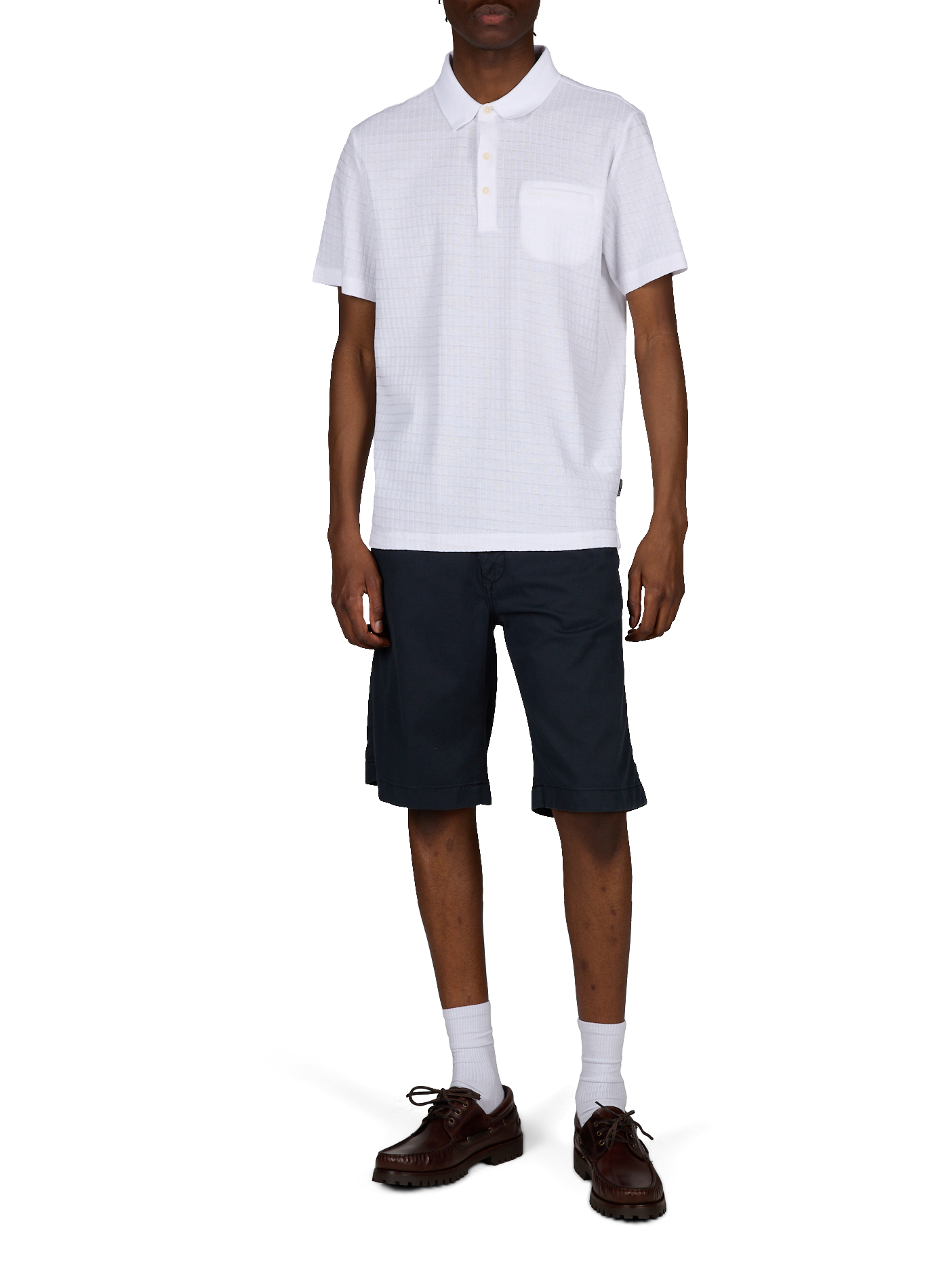 Polo à motif carreau en maille de coton PIERRE CARDIN Blanc