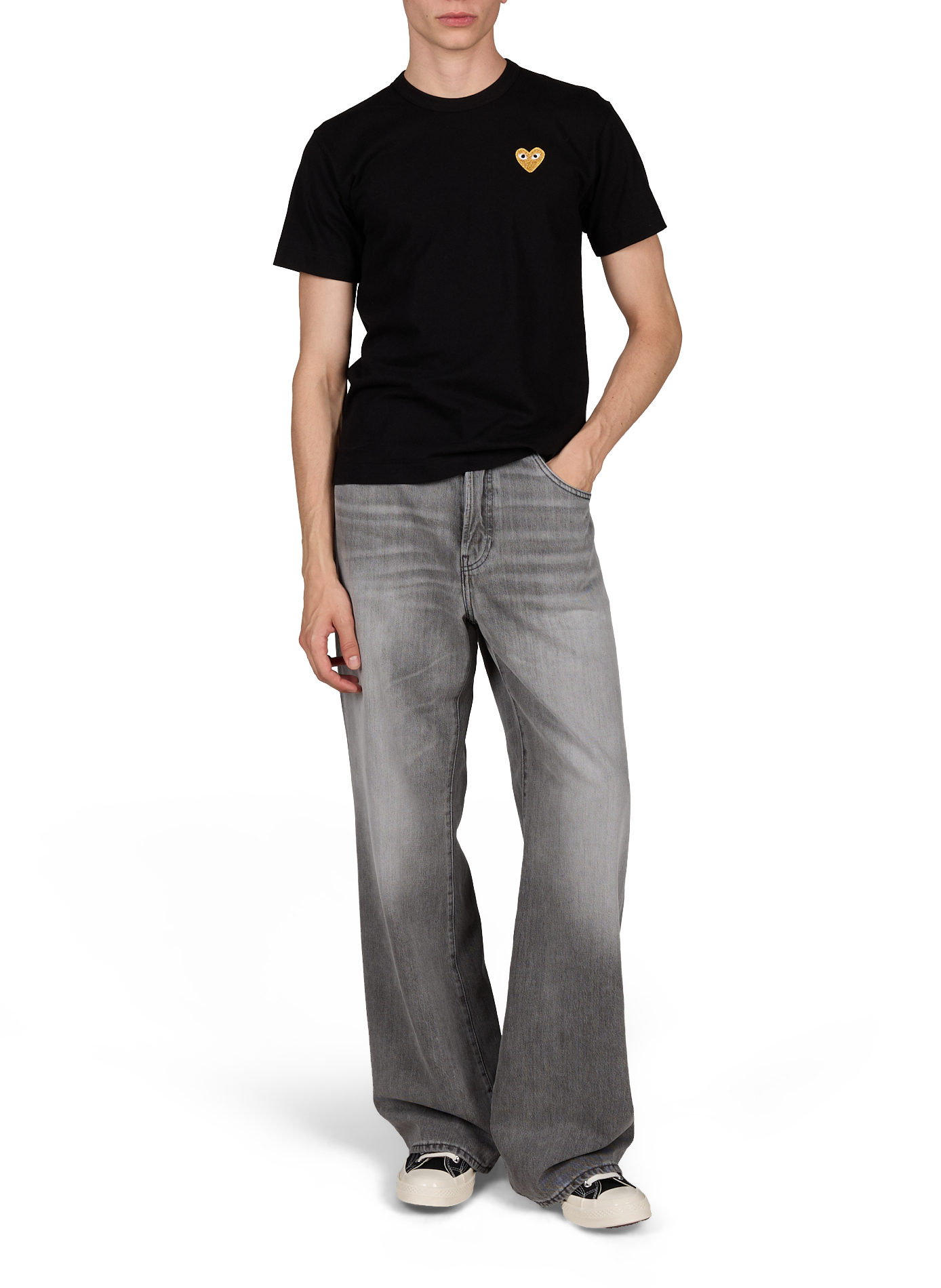 T-shirt met rechte pasvorm en hartpatch van katoen COMME DES GARCONS PLAY Zwart