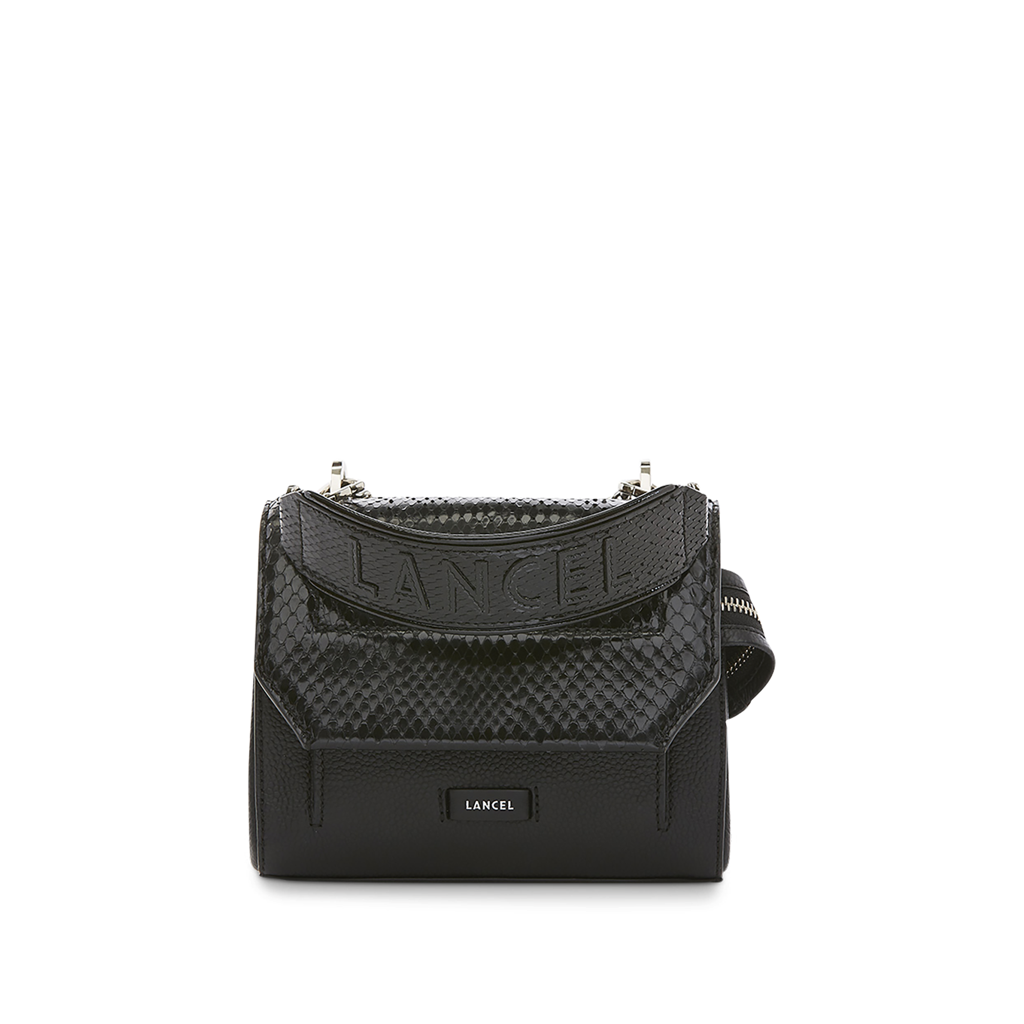 Kleine schoudertas met klep, ketting en lederen schouderband. LANCEL Zwart