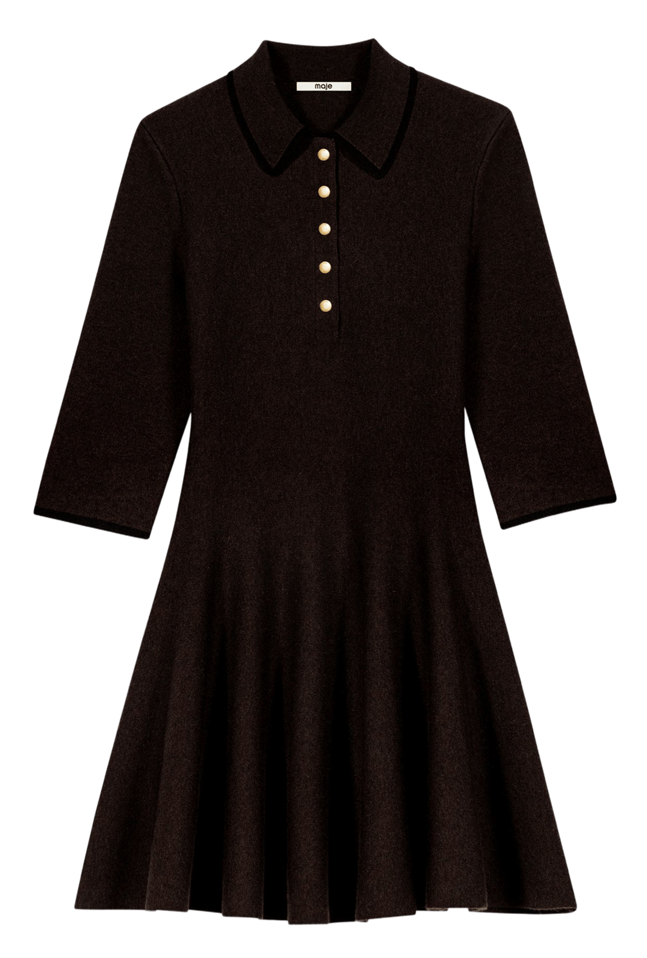 Robe-chemise courte à manches 3/4 MAJE Marron