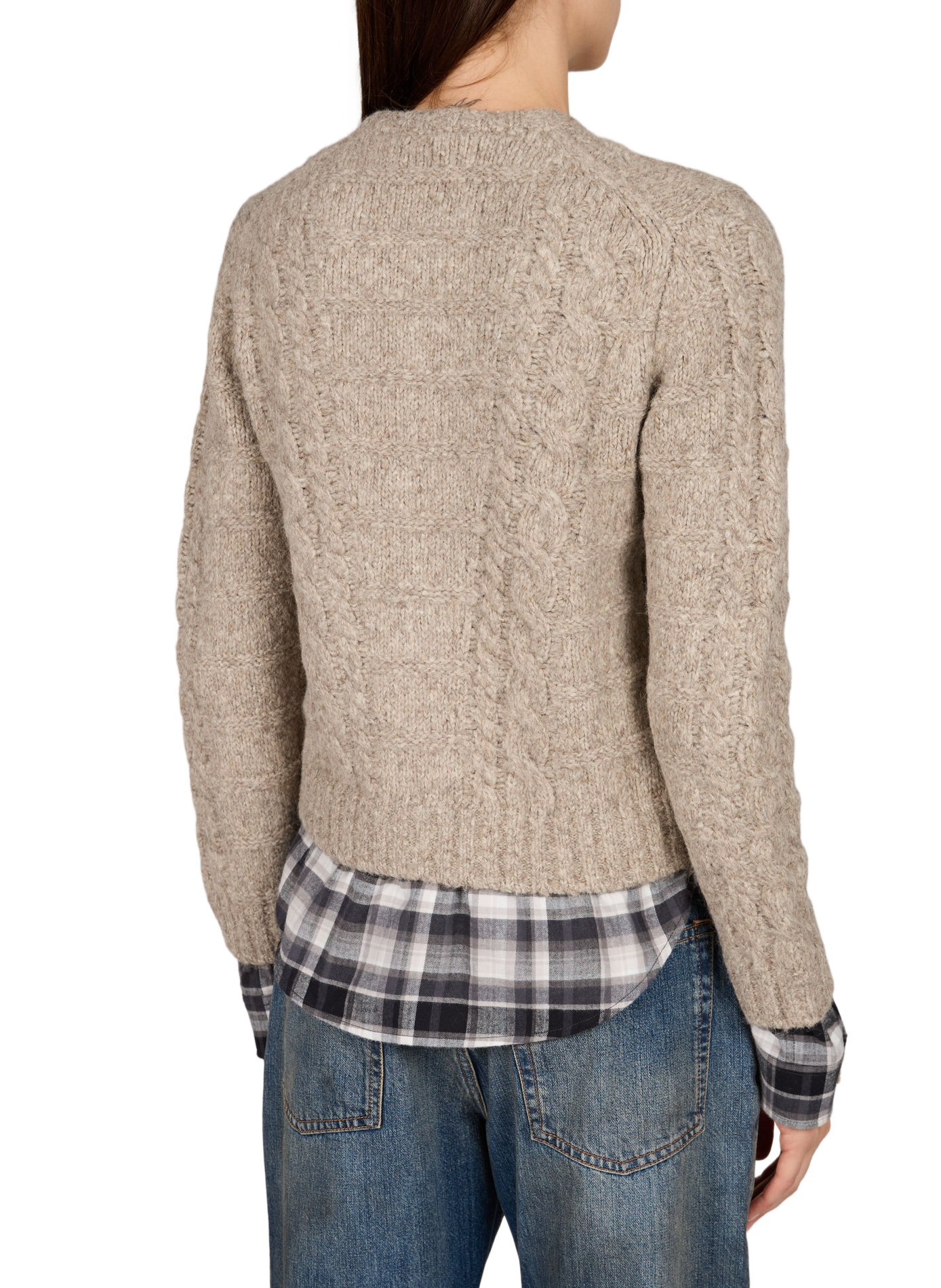 Straight round neck cardigan with overlaid mixed wool ACNE STUDIOS Beige