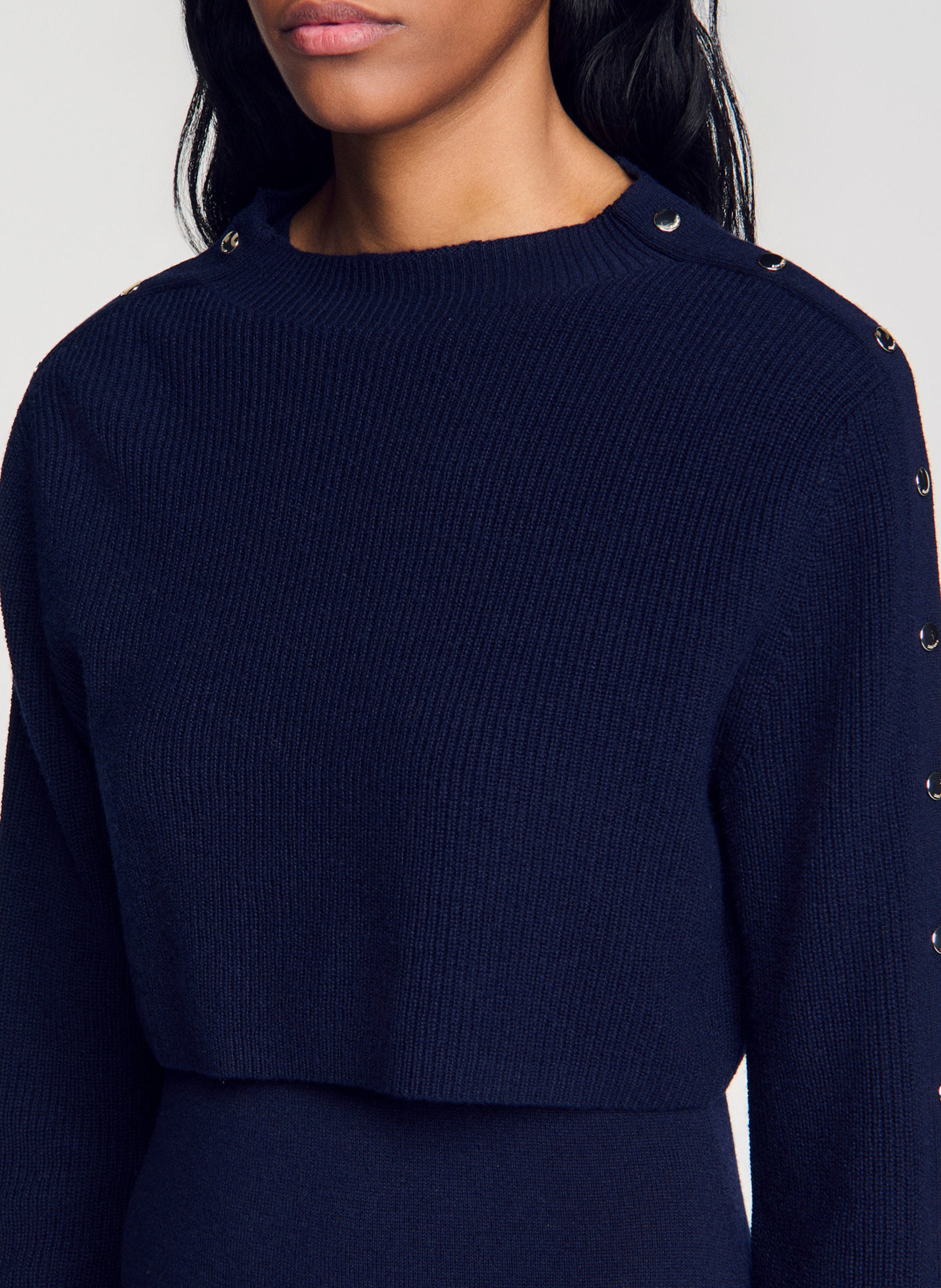 Robe ample col rond en laine et cachemire SANDRO Bleu