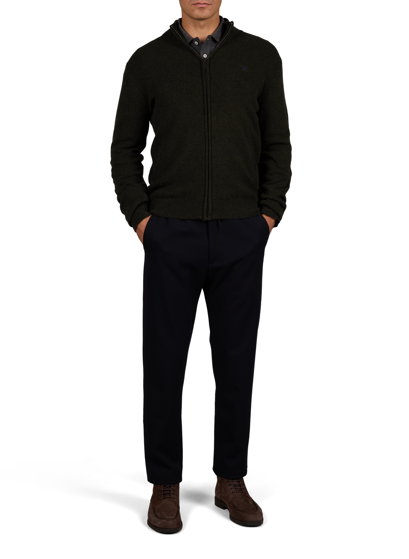 Gilet zippé col montant en laine HACKETT Vert