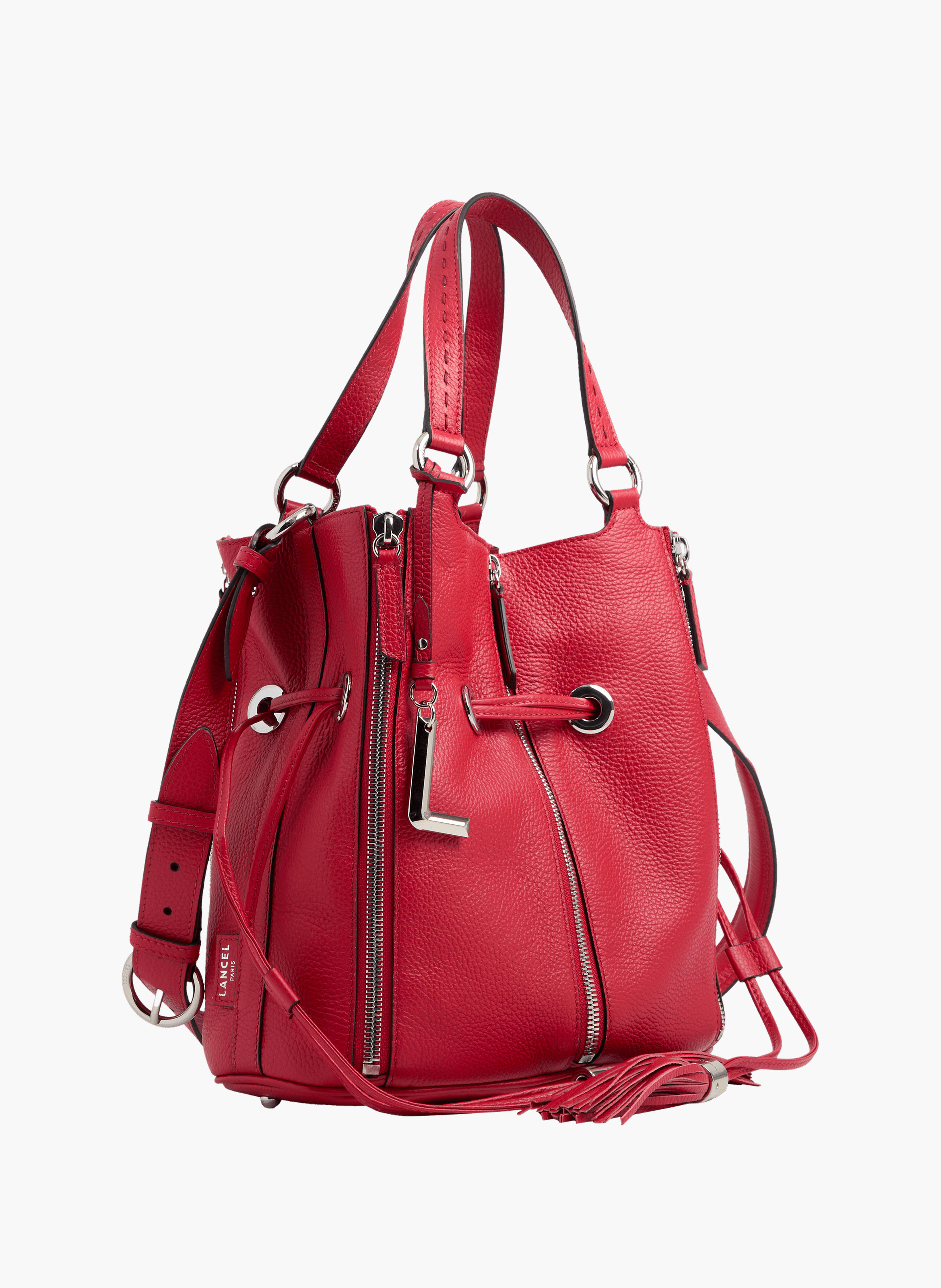 Sac seau premier flirt de lancel en animation 150y multizip : cuirs de vachette graine & suede LANCEL Rouge