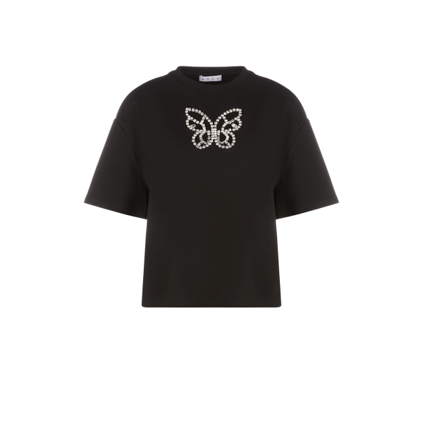 T-shirt à motif papillon en strass