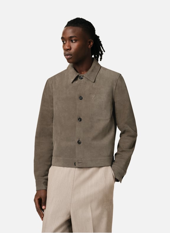 Veste boutonnée en cuir Gris by AMI PARIS AMI PARIS Veste boutonnée en cuir Gris
