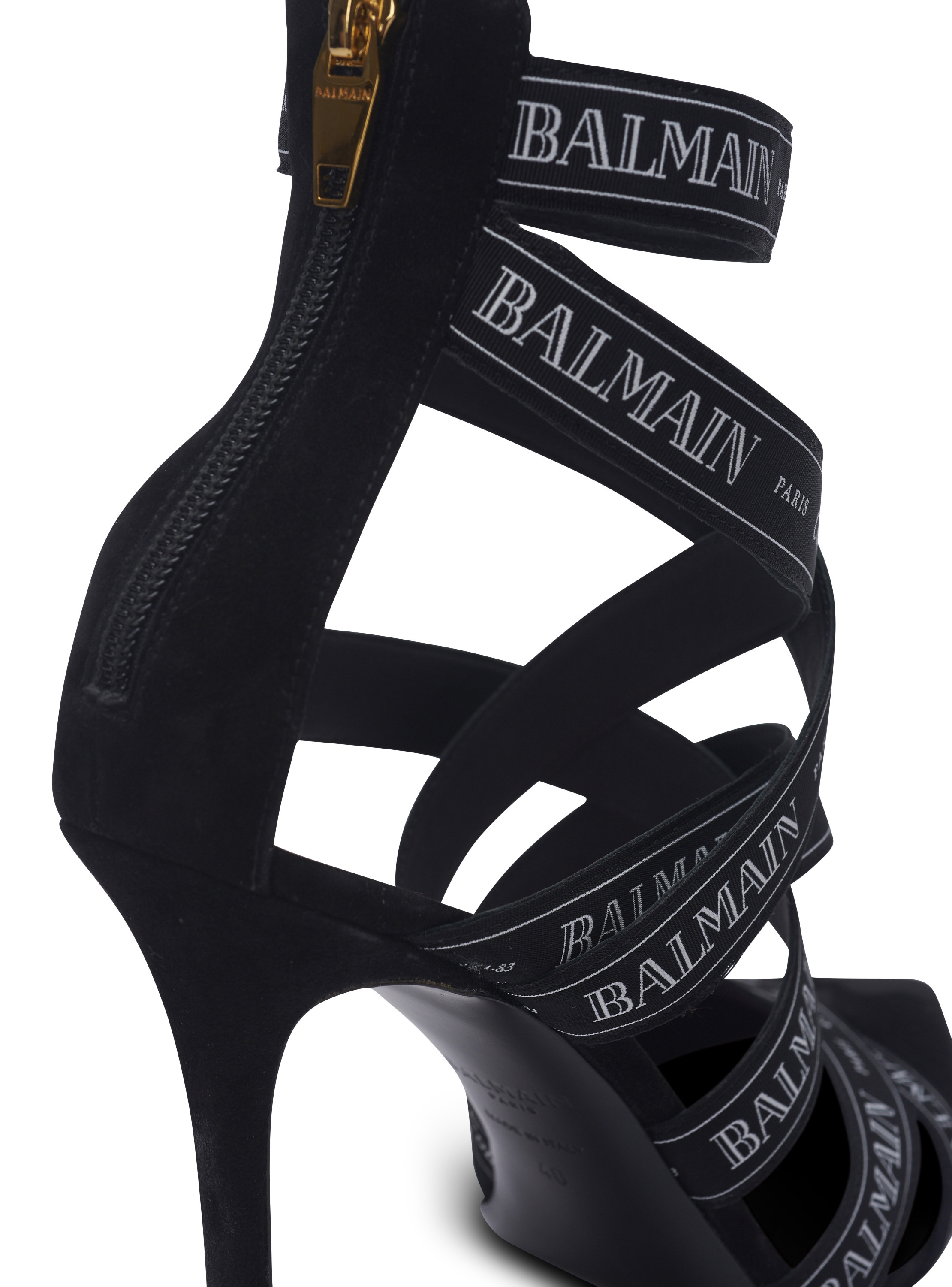 Sandales couture en cuir suédé à motif ruban balmain Noir