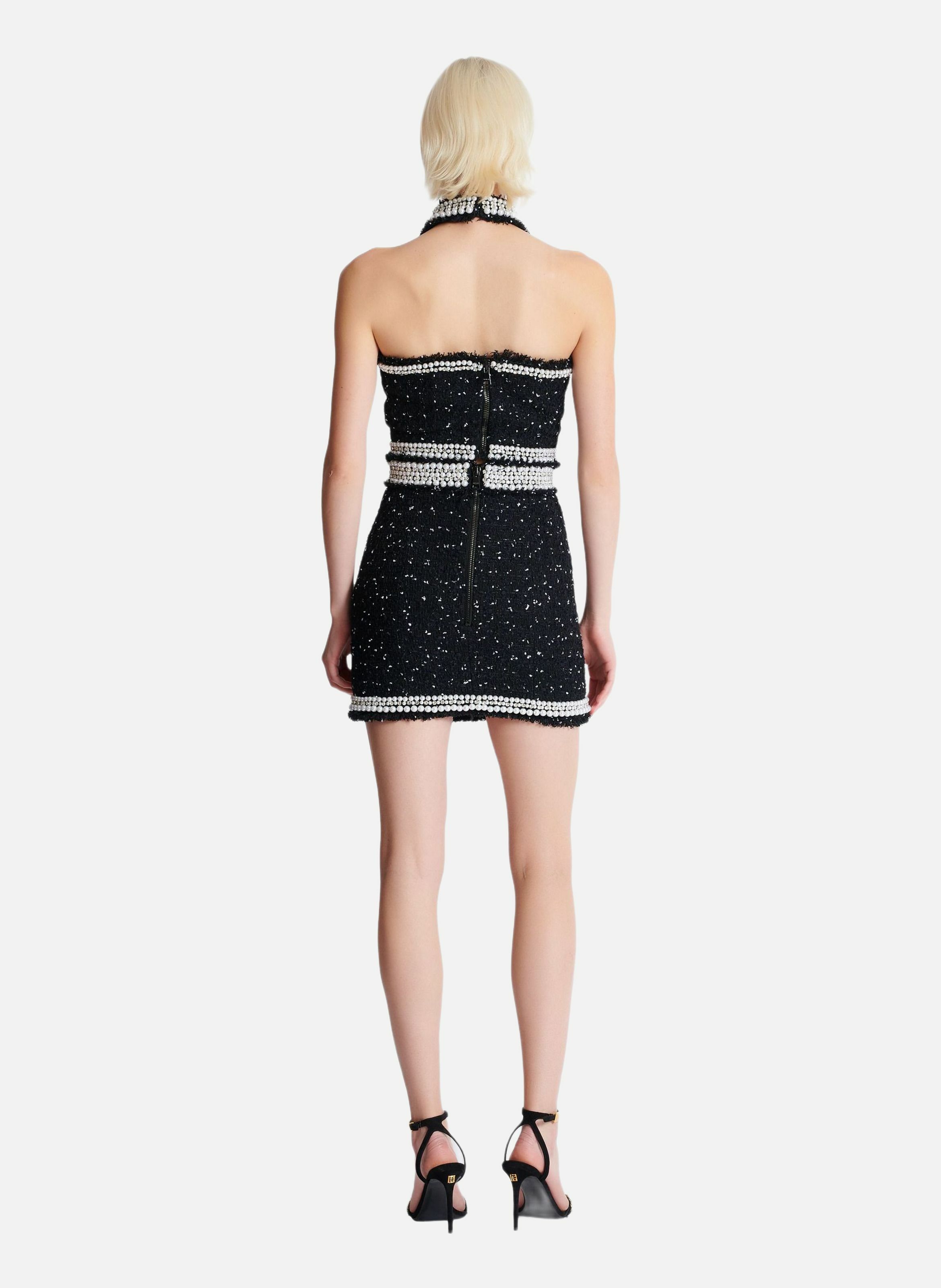 Top dos-nu en tweed polka dots brodé BALMAIN Noir