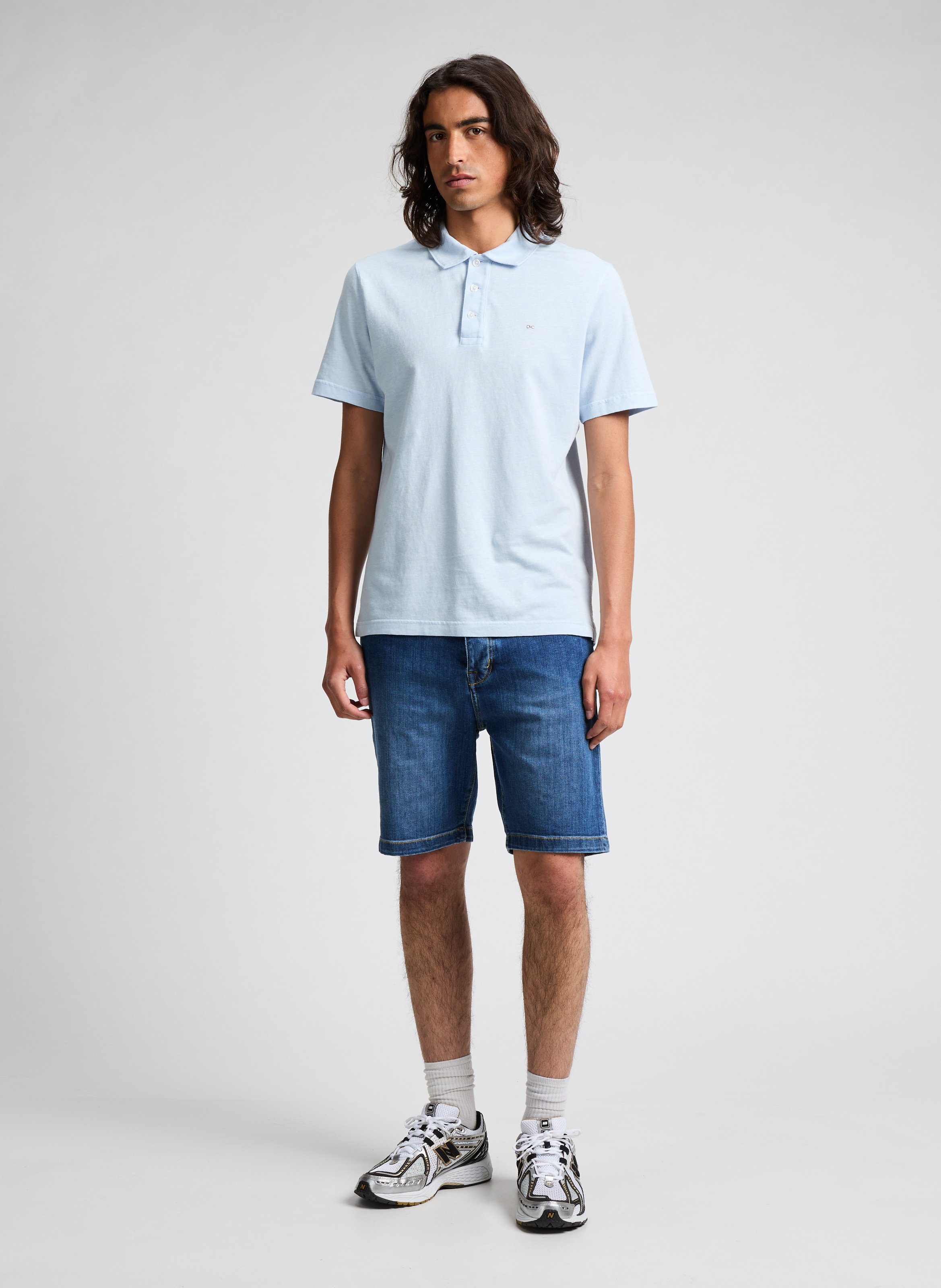 Straight polo in cotton and linen EDEN PARK Blue