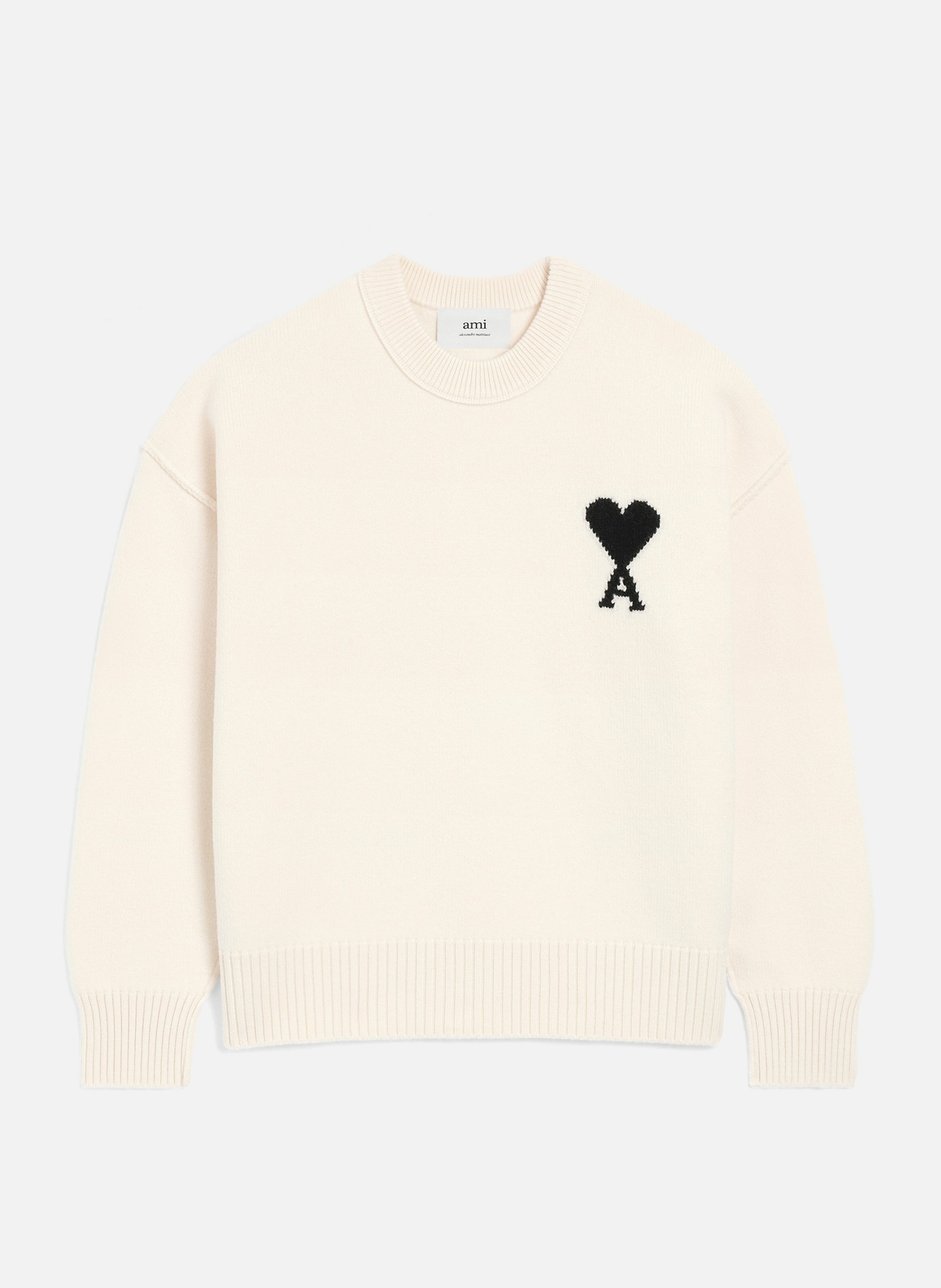 Pull col rond ami de coeur en laine unisexe AMI PARIS Blanc