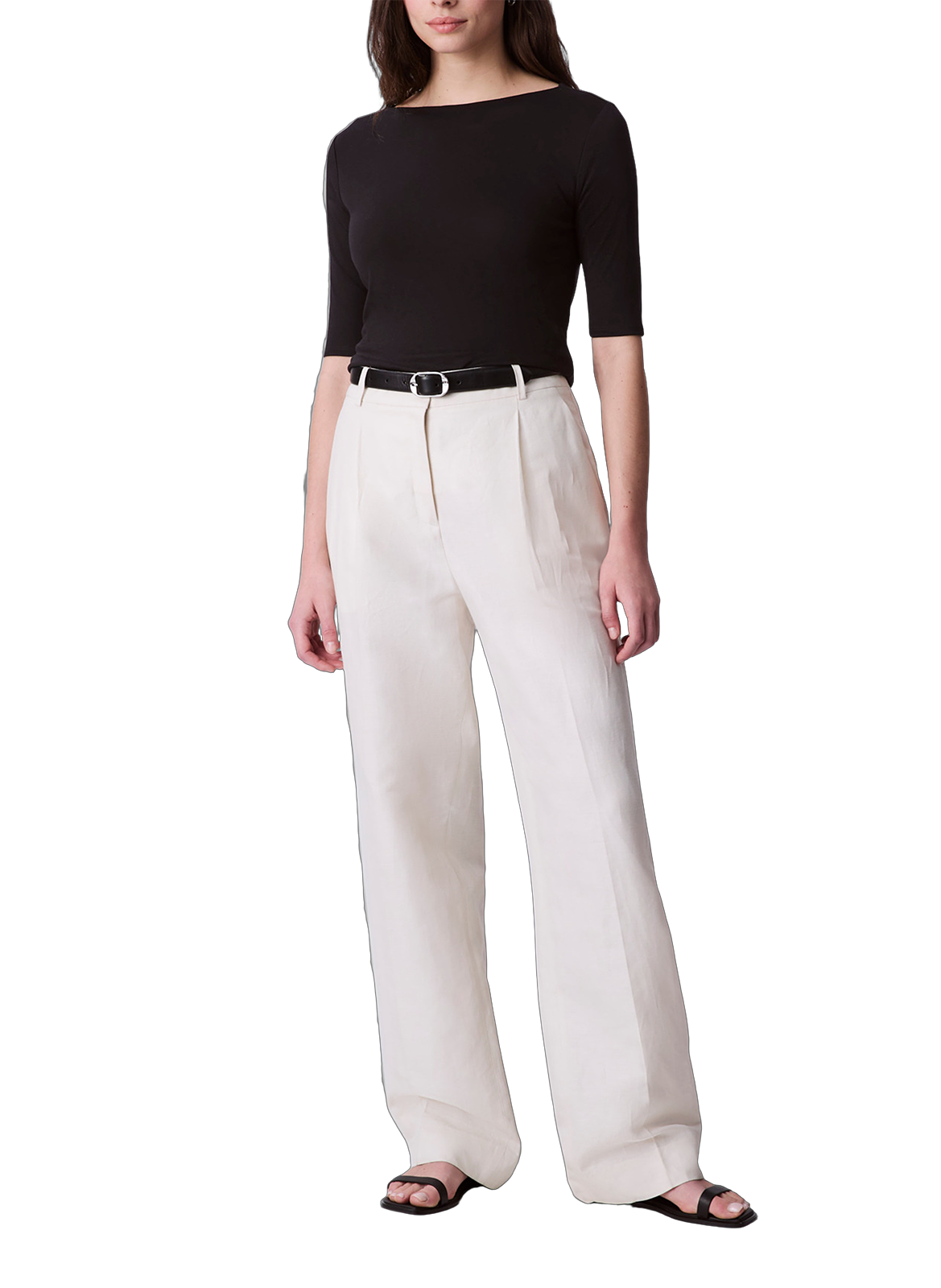 T-shirt manches 3/4 à col bateau en coton CALVIN KLEIN Noir