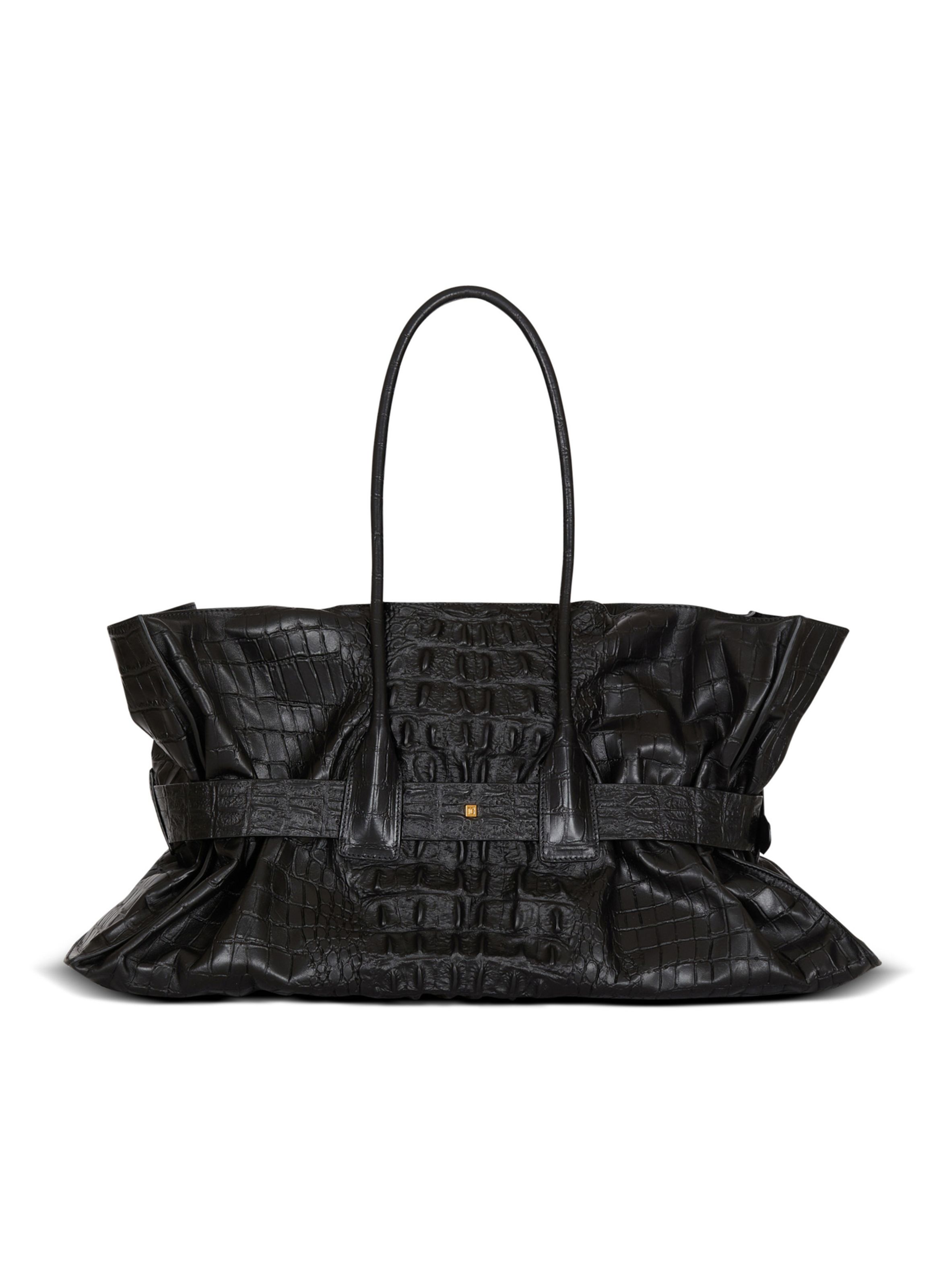 Sac anthem xl en cuir de veau embossé effet croco BALMAIN Noir